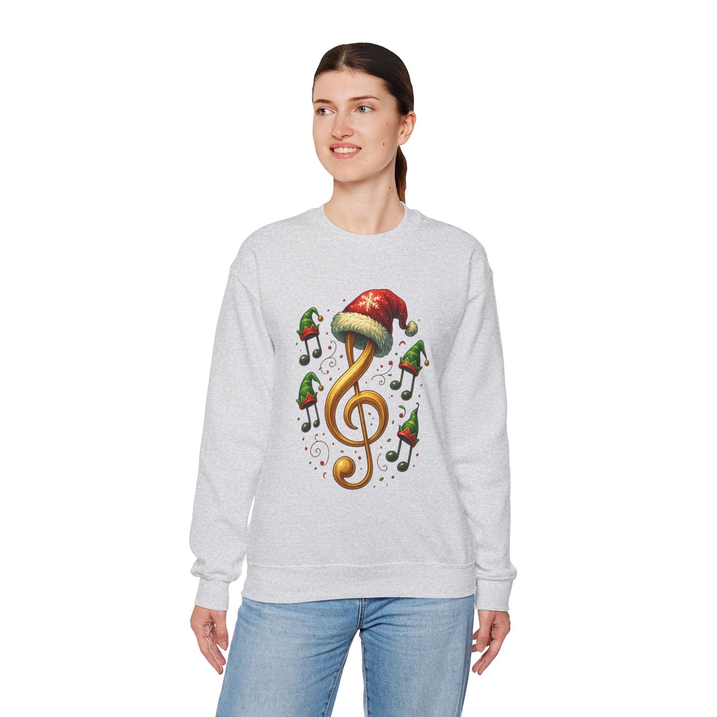 Christmas Music Note Sweatshirt, Holiday Treble Clef Sweater With Santa Hat, Festive Music Lover Gift, Cozy Winter Crewneck Unisex Top