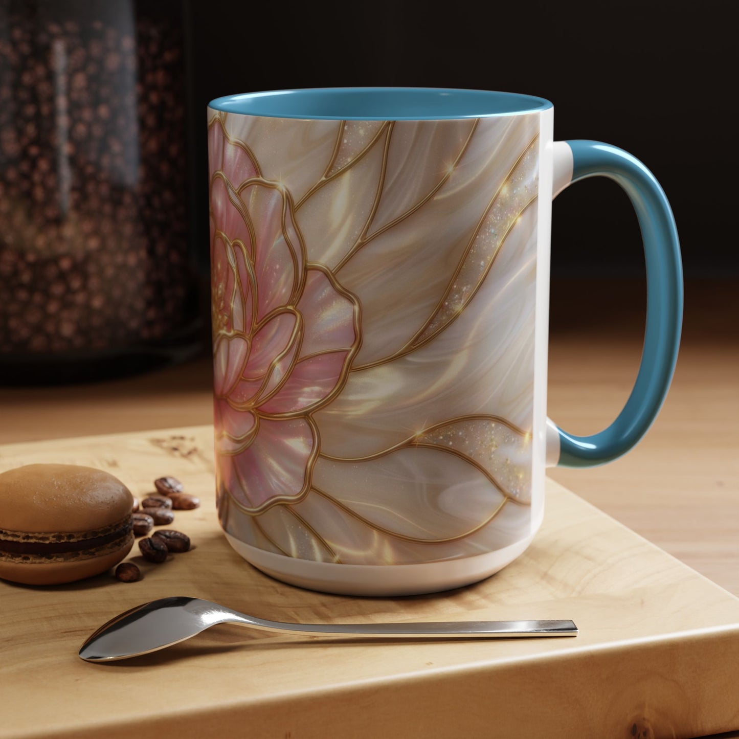 Pink Peony Stained Glass Mug, Gold Floral Coffee Cup, Elegant Flower Gift For Her, Fairycore Tea Cup, Mothers Day Present, Pearl Art Decor