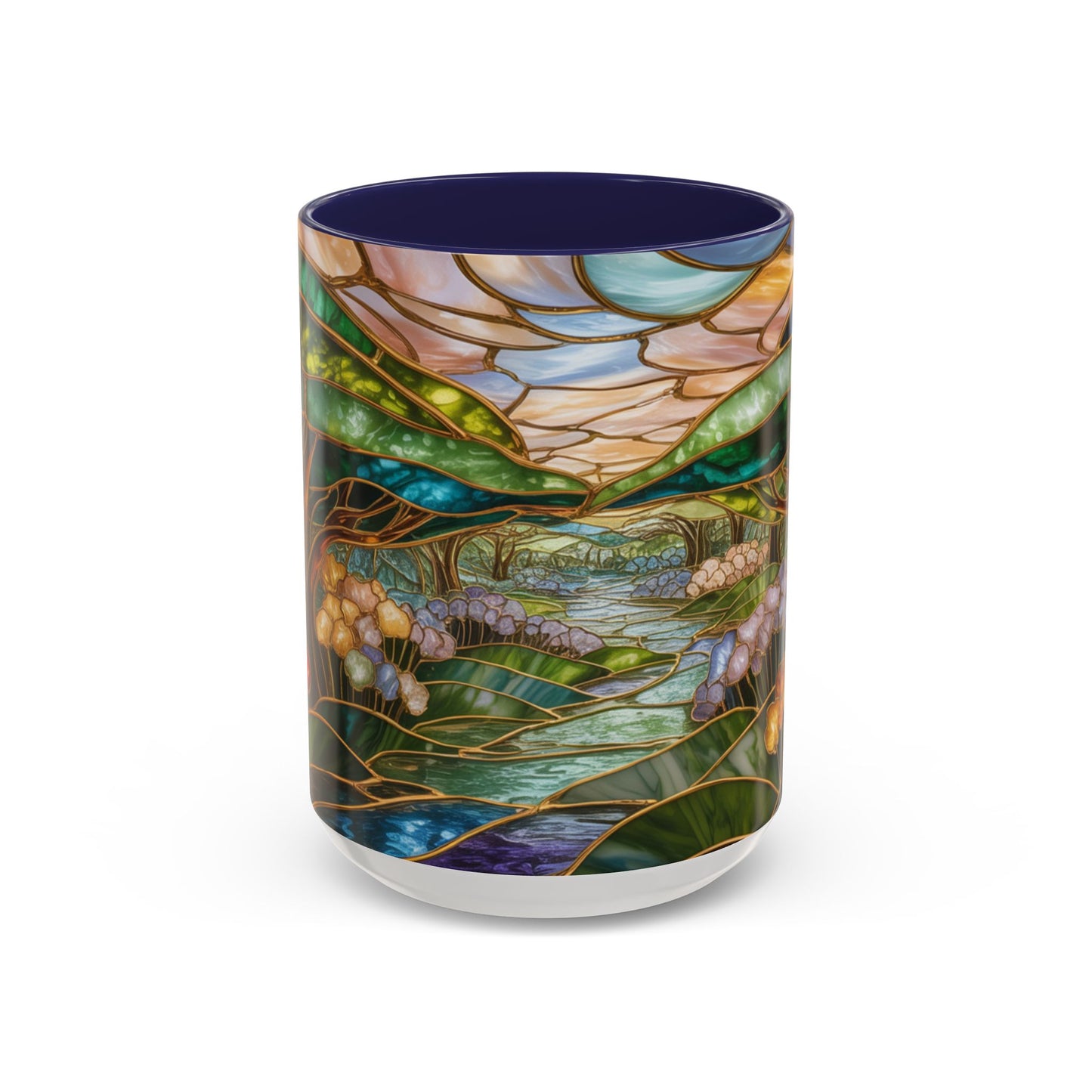 Stained Glass Woodland Forest Mug, Tree & Flowers Coffee Cup, Nature Lover Gift, Artistic Woodland Art Mug, Rustic Home Decor Mug