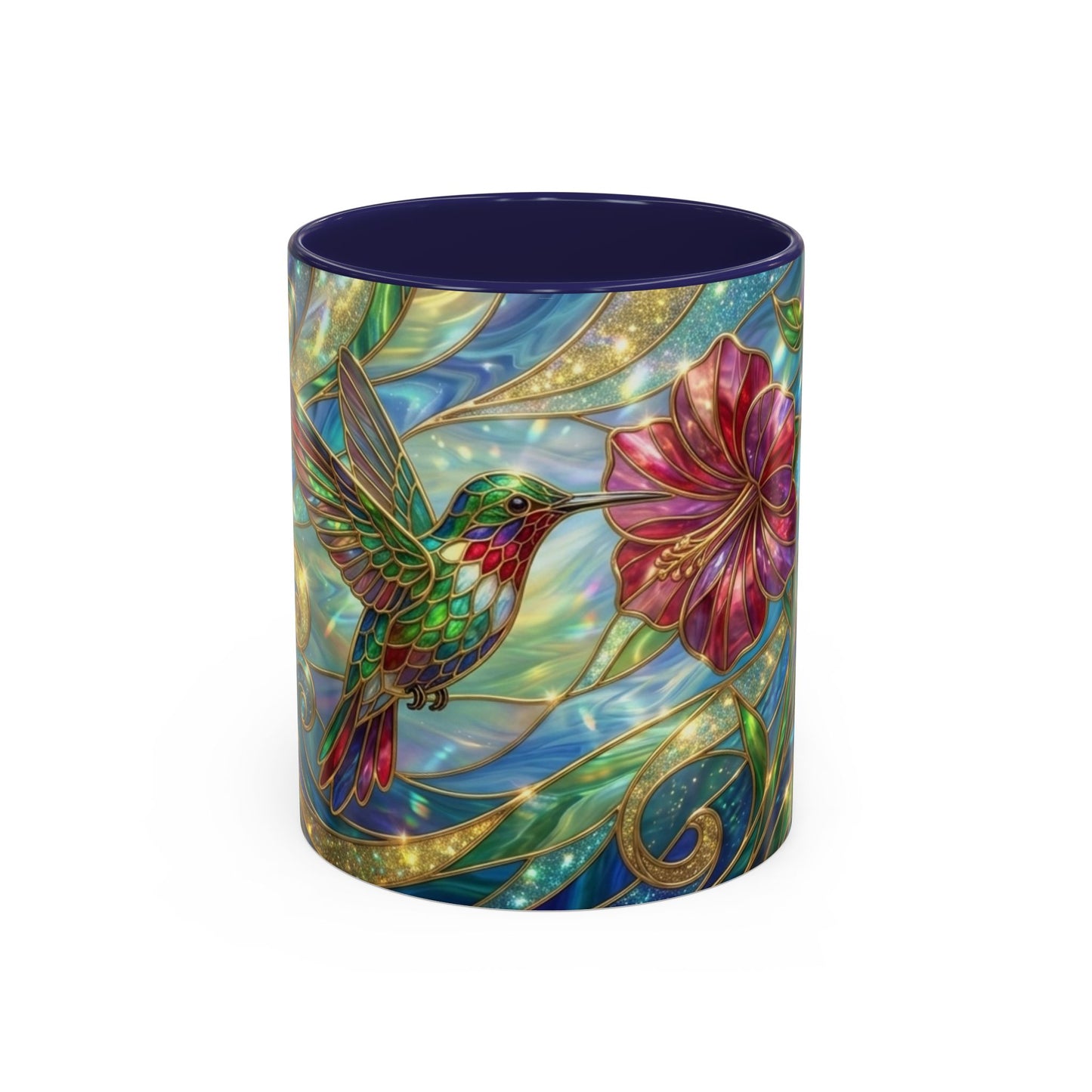 Stained Glass Hummingbird Mug, Colorful Floral Coffee Cup, Bird And Flower Art Mug, Nature Lover Gift, Artistic Garden Mug, Unique Gift