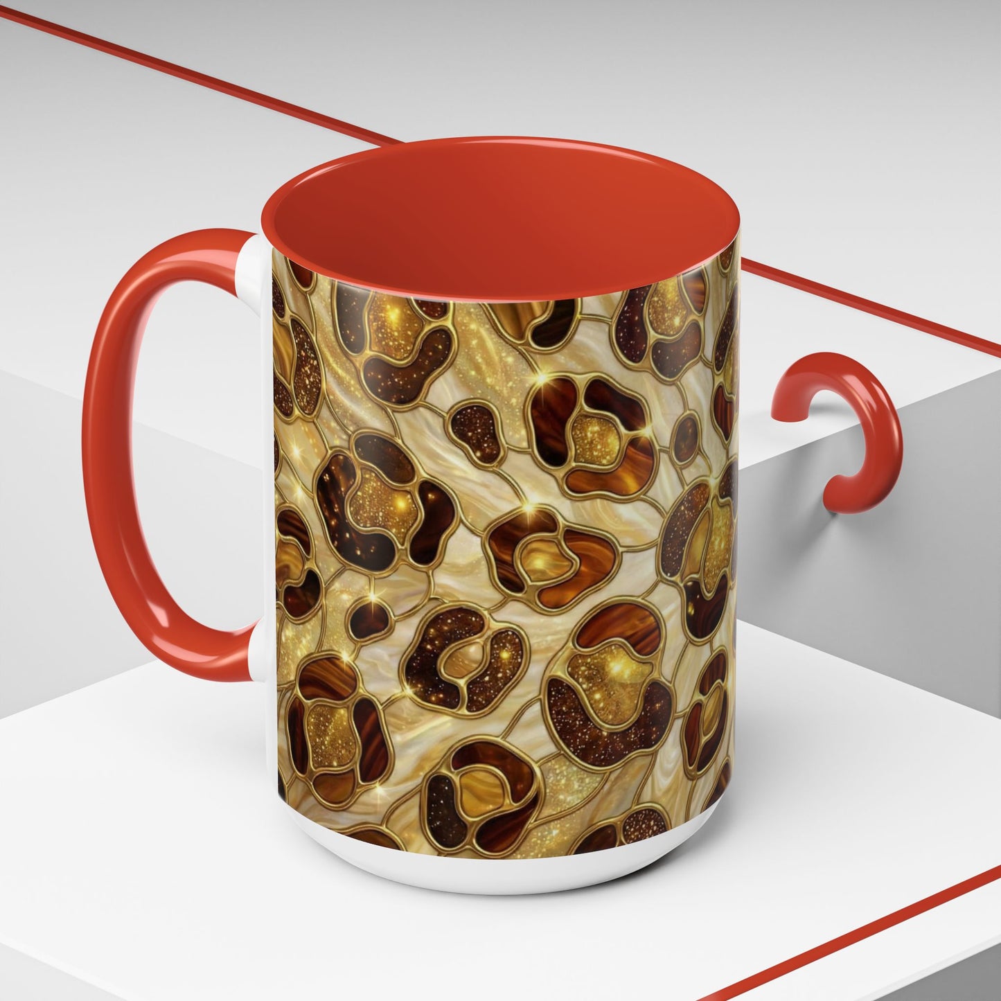 Stained Glass Leopard Print Mug, Gold Cheetah Coffee Cup, Luxury Animal Print Gift, Glam Mosaic Tea Mug, Trendy Desk Decor For Her Gifts