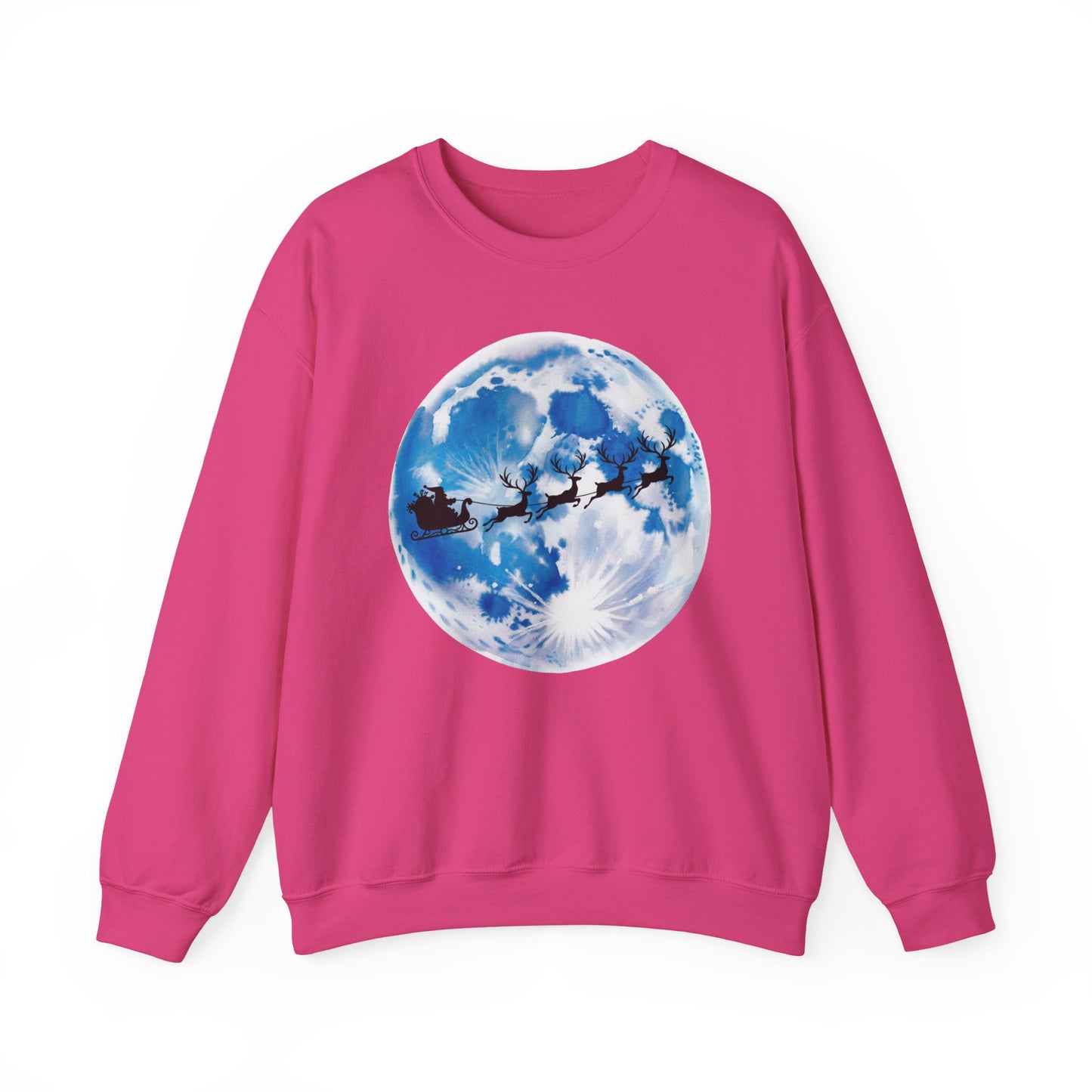 Santa And Reindeer Full Moon Christmas Sweatshirt, Holiday Night Sky Sweater, Cozy Unisex Crewneck, Festive Gift For Christmas Lovers
