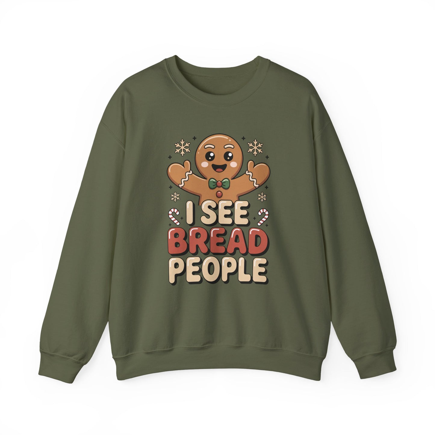 I See Bread People Christmas Sweatshirt, Funny Gingerbread Holiday Sweater, Unisex Crewneck, Cute Christmas Gift For Friends And Family