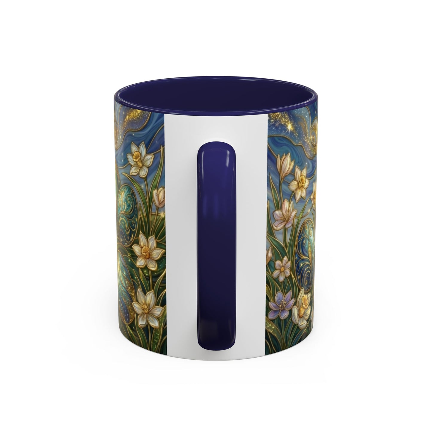 Stained Glass Easter Egg Mug, Magical Spring Floral Coffee Cup, Art Nouveau Fantasy Teacup, Elegant Celestial Starry Sky Mug Gift Idea