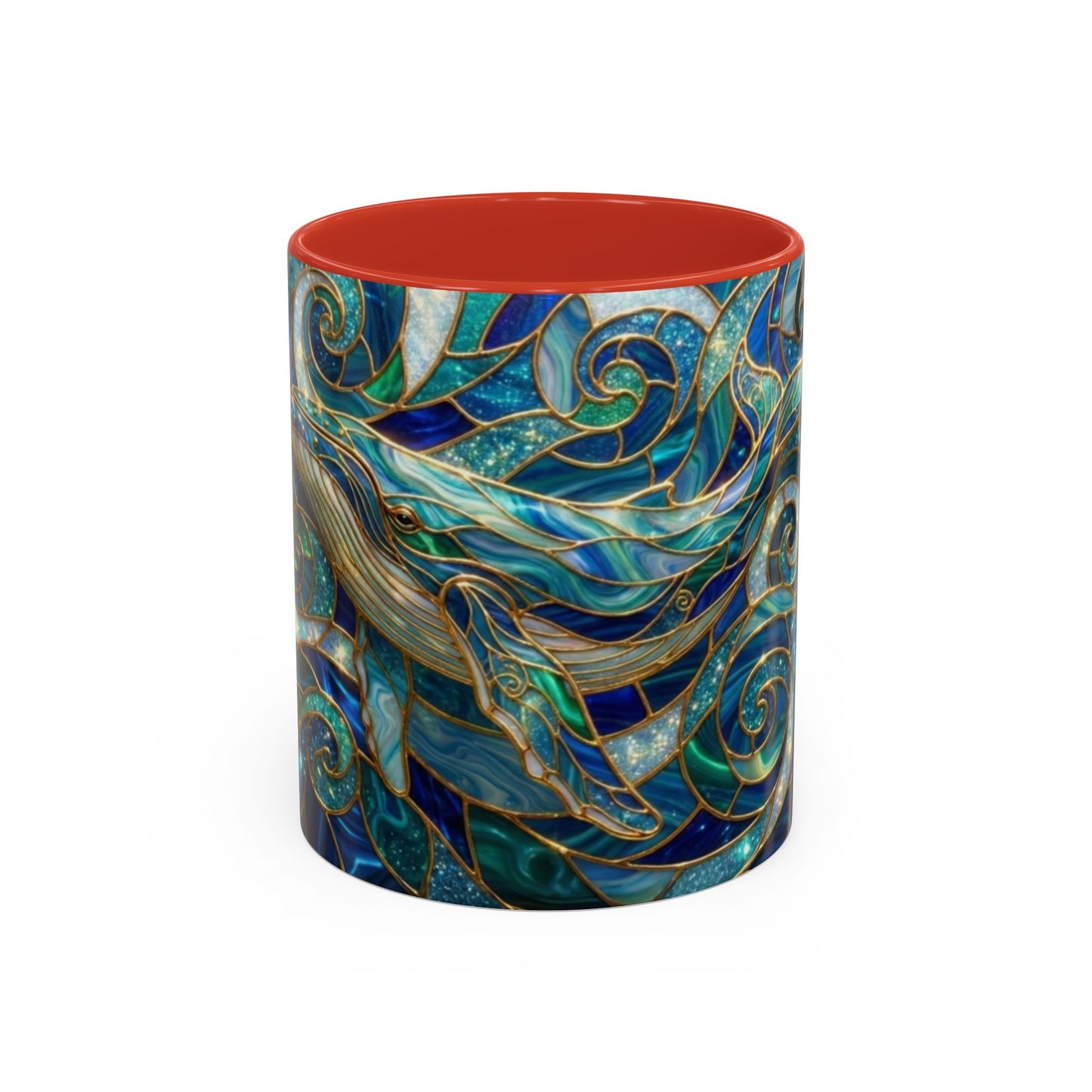 Stained Glass Whale Mug, Ocean Art Coffee Cup, Blue Sea Life Design, Nautical Gift For Ocean Lovers, Colorful Stained Glass Whale Cup
