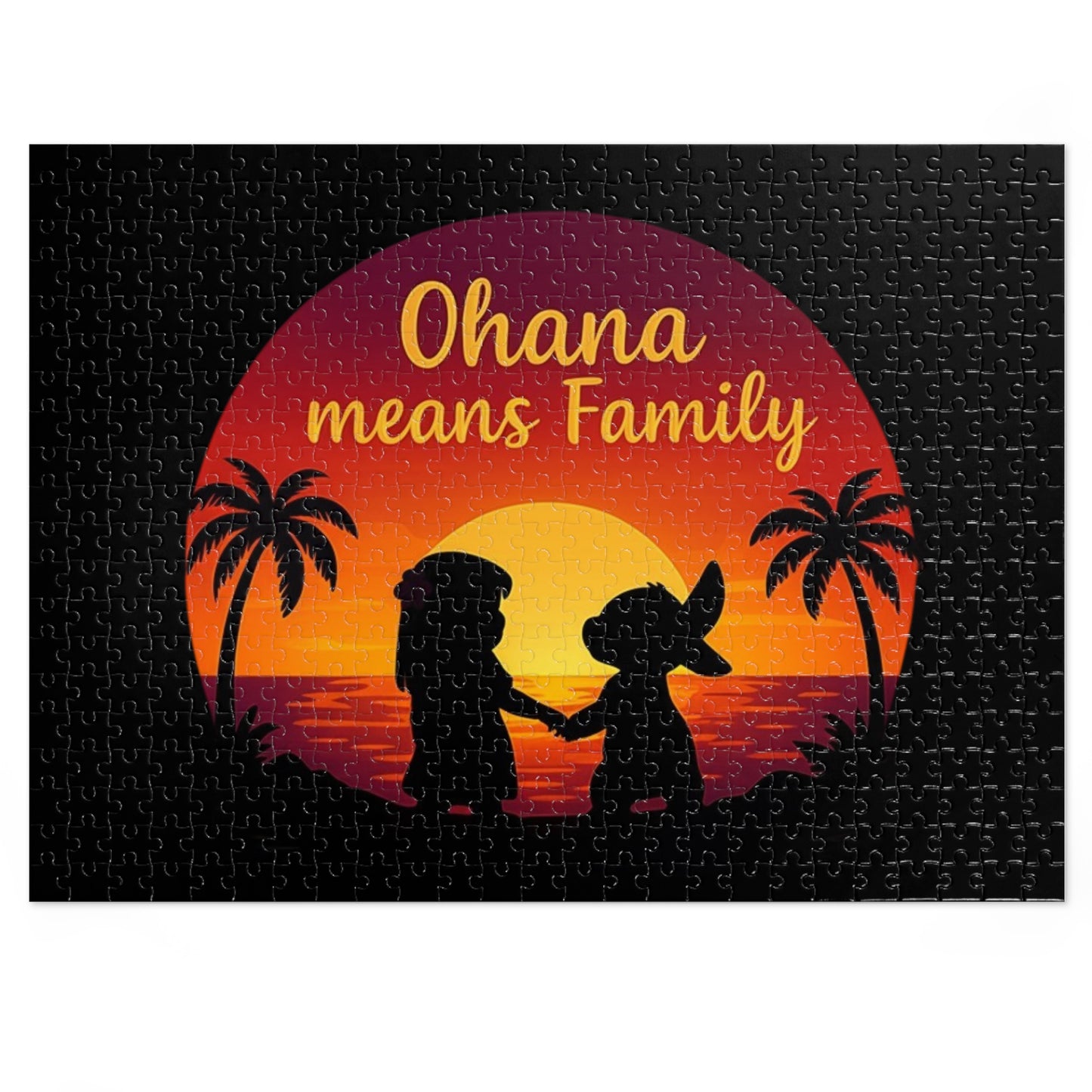 Ohana Means Family Jigsaw Puzzle - Sunset Silhouette, Hawaiian Gift, Family Puzzle, Family Quote Puzzle