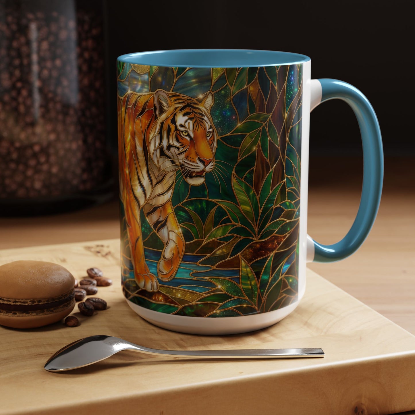 Stained Glass Tiger Mug, Tiger Coffee Cup, Wildlife Art Mug, Jungle Tiger Gift, Animal Lover Mug, Nature Inspired Coffee Cup