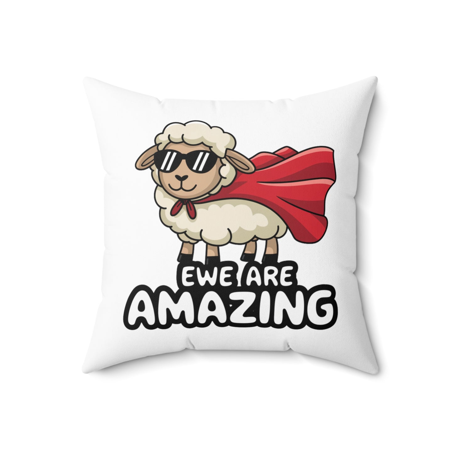 Funny Sheep Throw Pillow – "Ewe Are Amazing" Cute Animal Pun Cushion, Superhero Sheep Gift, Farmhouse or Kids Room Decor