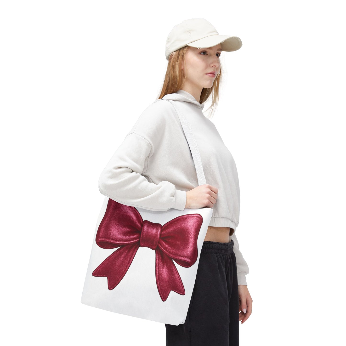 Chic Red Bow Tote Bag – Cute Girly Gift for Her, Fashionable White Bag with Red Handles, Kawaii Aesthetic Purse, Everyday Style