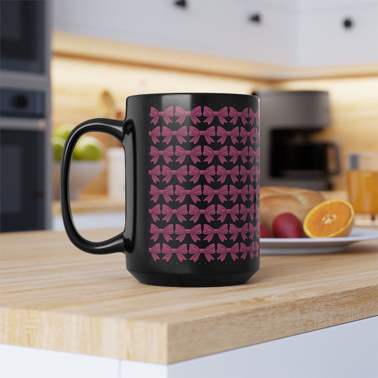 Black Bow Pattern Mug, Pink Bow Aesthetic Mug, Coquette Coffee Mug, Girly All Over Bow Cup, Cute Trendy Mug, Gift For Her