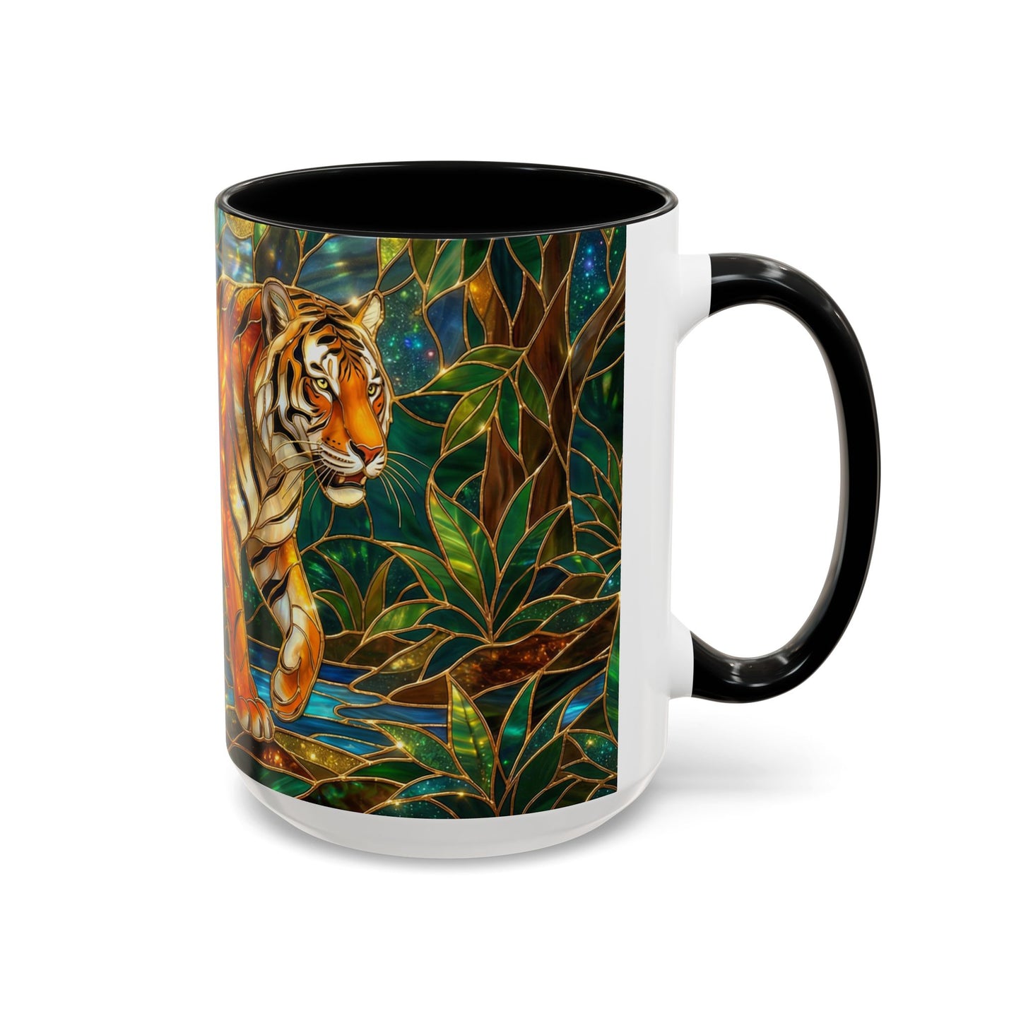Stained Glass Tiger Mug, Tiger Coffee Cup, Wildlife Art Mug, Jungle Tiger Gift, Animal Lover Mug, Nature Inspired Coffee Cup