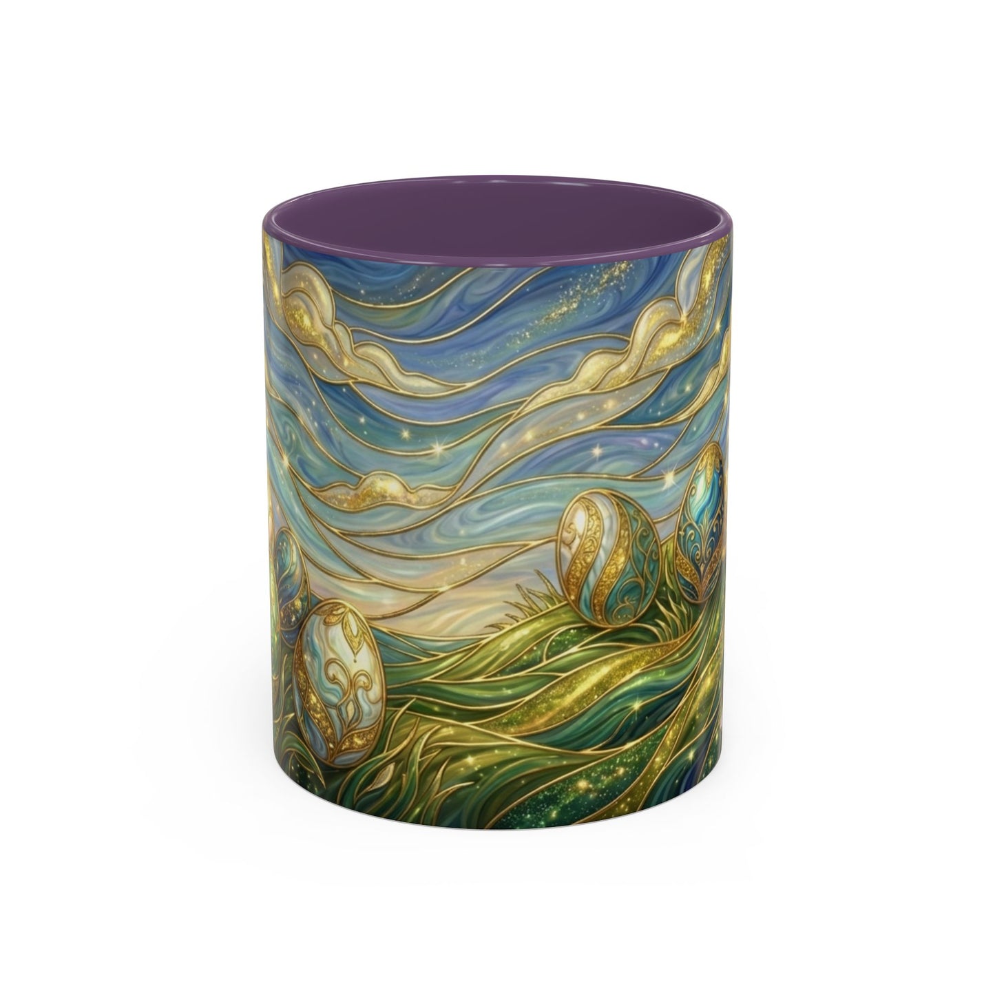 Stained Glass Easter Egg Mug, Magical Spring Floral Coffee Cup, Art Nouveau Fantasy Teacup, Elegant Celestial Starry Sky Mug Gift Idea