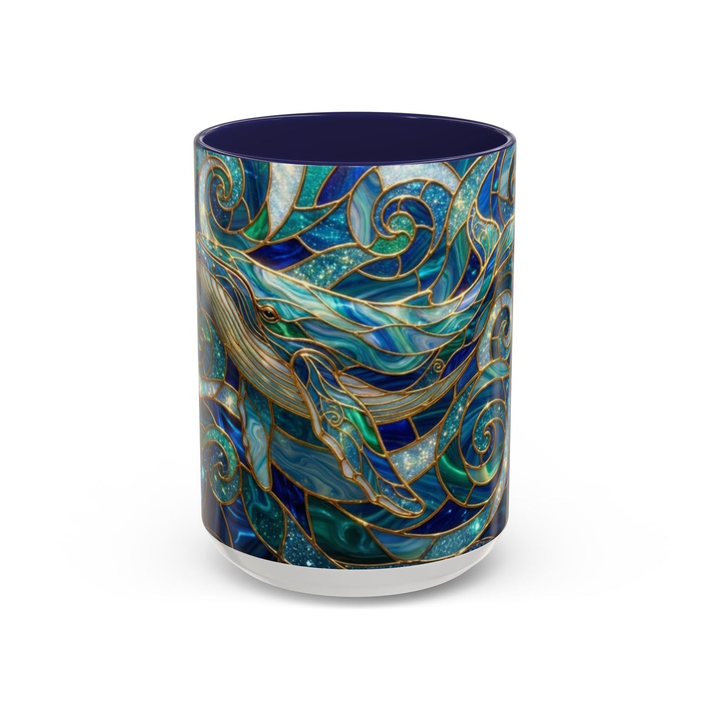 Stained Glass Whale Mug, Ocean Art Coffee Cup, Blue Sea Life Design, Nautical Gift For Ocean Lovers, Colorful Stained Glass Whale Cup