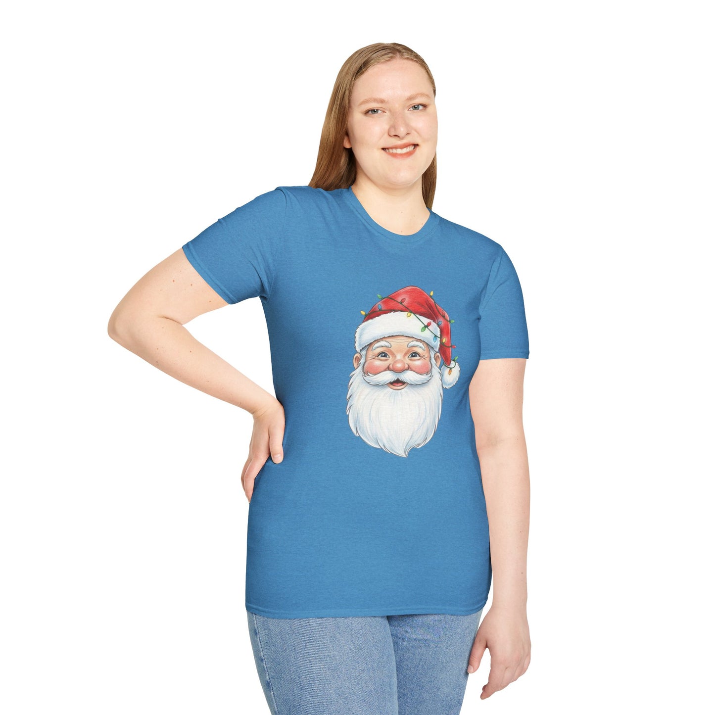 Santa Face Christmas Shirt, Vintage Santa T-Shirt, Santa With Christmas Lights Tee, Cute Christmas Graphic Tee, Holiday Santa Claus Shirt