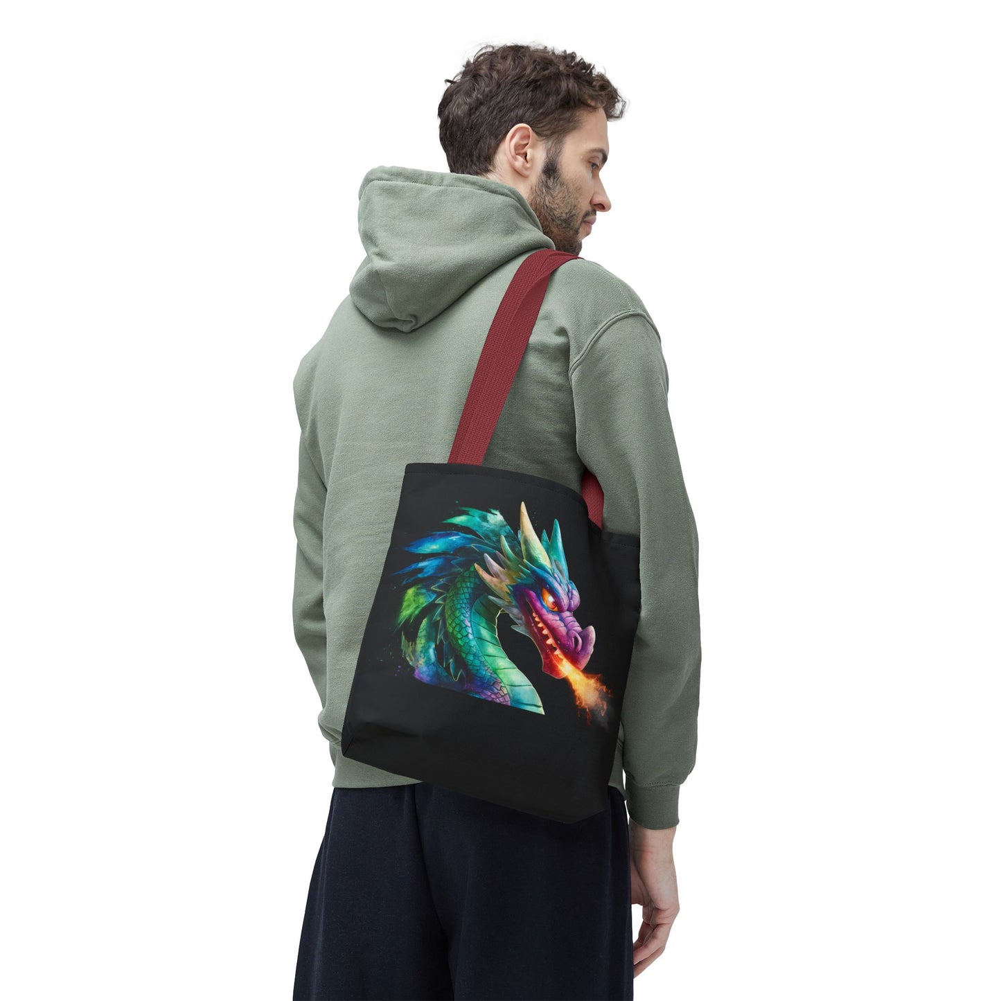 Double-Sided Fierce Dragon Canvas Tote - Colorful Fire-Breathing Fantasy, Eco Reusable Bag, Gift for Dragon Lover