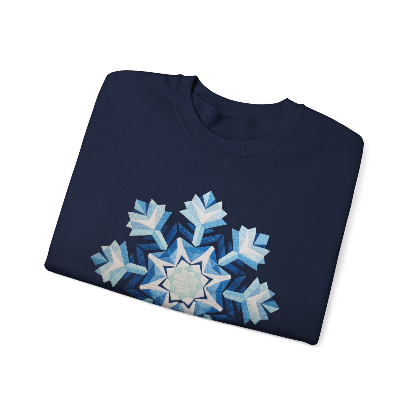 Faux Patchwork Snowflake Sweatshirt, Winter Snowflake Crewneck Unisex, Cozy Holiday Patchwork Sweatshirt, Nordic Snowflake Winter Pullover