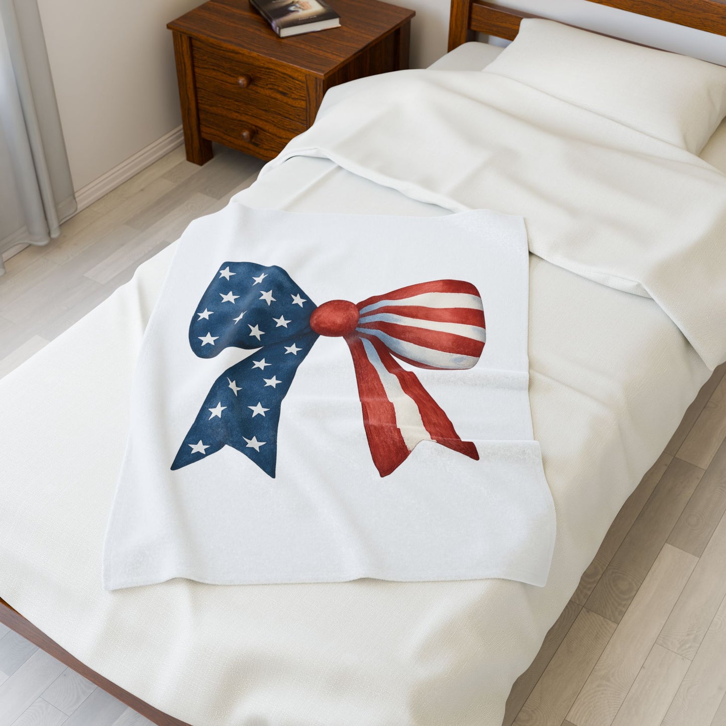 Patriotic Bow USA Blanket | 4th of July Throw | American Flag Blanket | USA Stars Stripes Decor | Cozy Fourth of July Gift | USA Home Decor