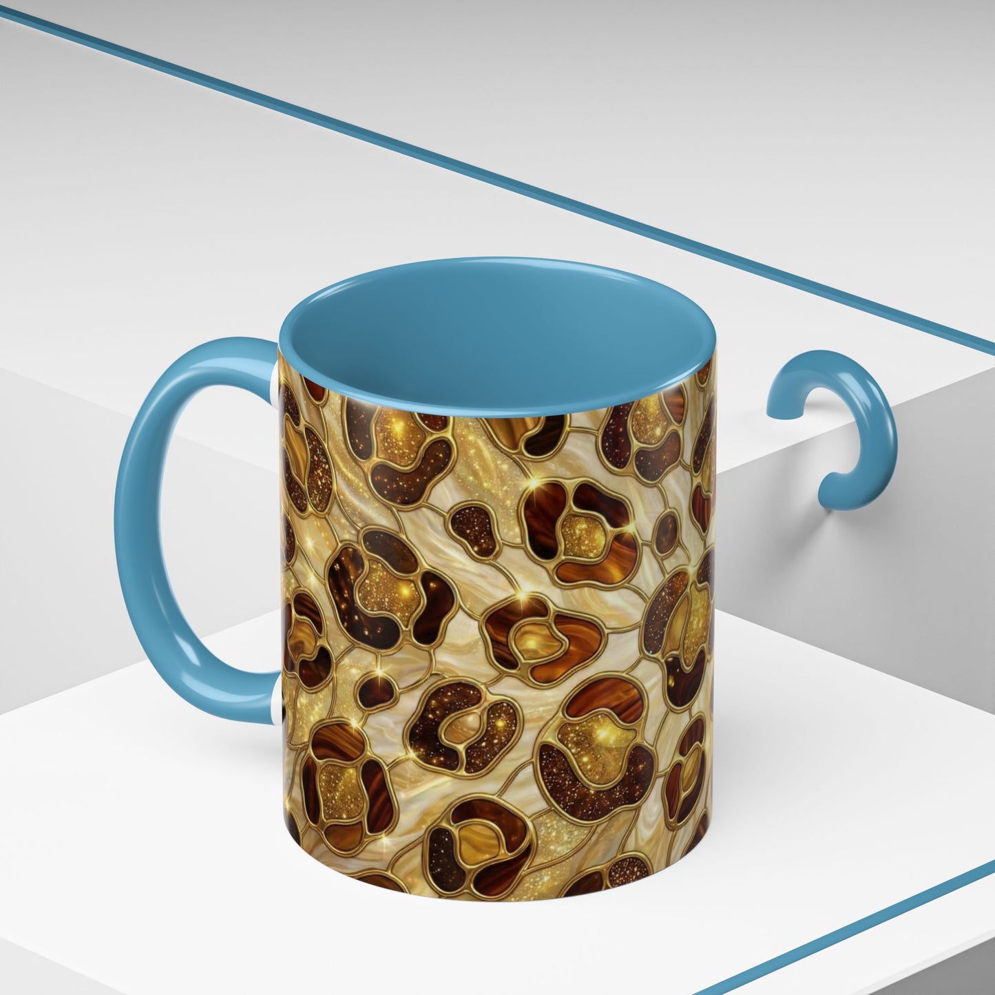 Stained Glass Leopard Print Mug, Gold Cheetah Coffee Cup, Luxury Animal Print Gift, Glam Mosaic Tea Mug, Trendy Desk Decor For Her Gifts