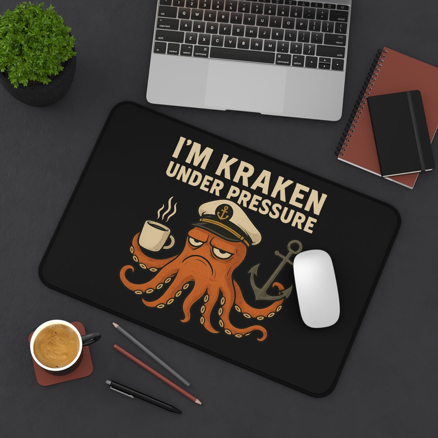 Desk Mat - Octopus 'I'm Kraken Under Pressure' Nautical Mouse Pad Ocean Themed Mat Beach Decor