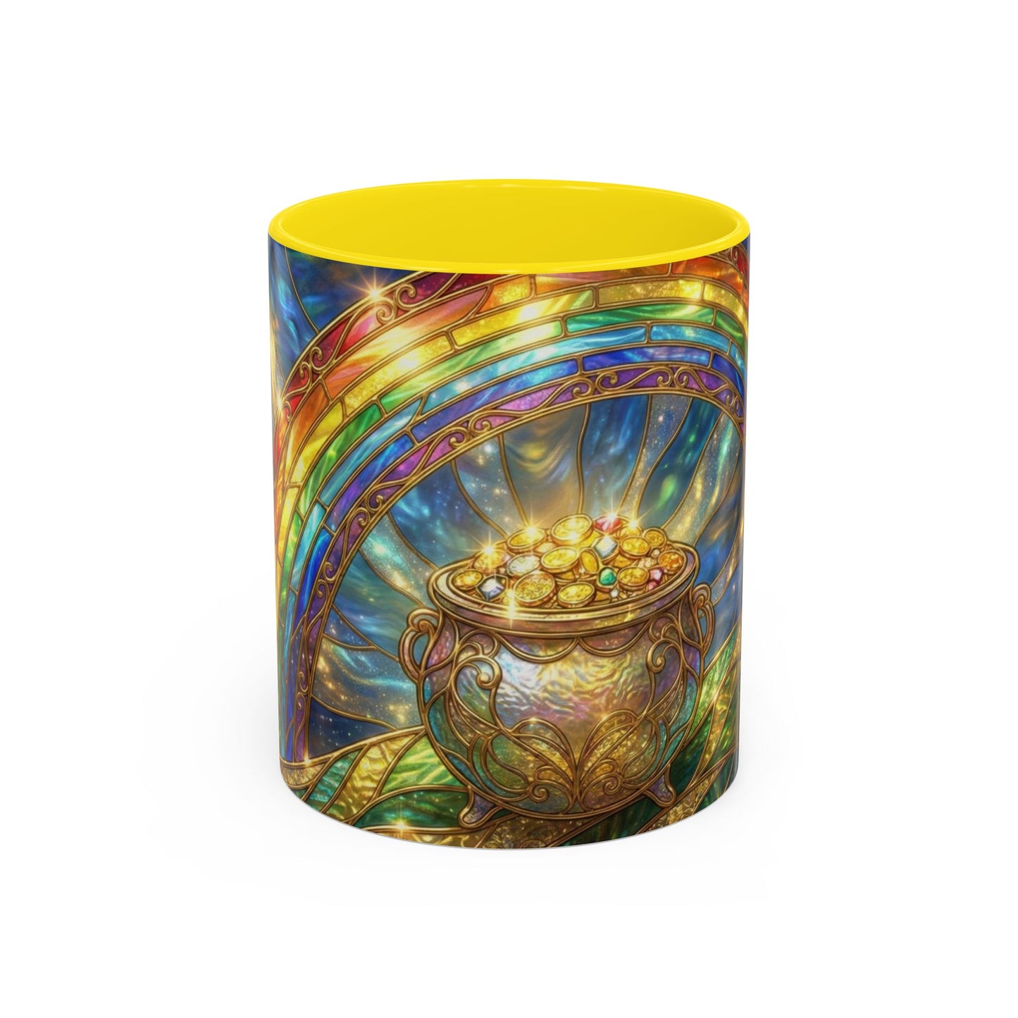 Stained Glass Pot of Gold Mug, Rainbow Coffee Cup, St Patricks Day Gift, Magical Fantasy Tea Mug, Celestial Drinkware, Lucky Irish Gift