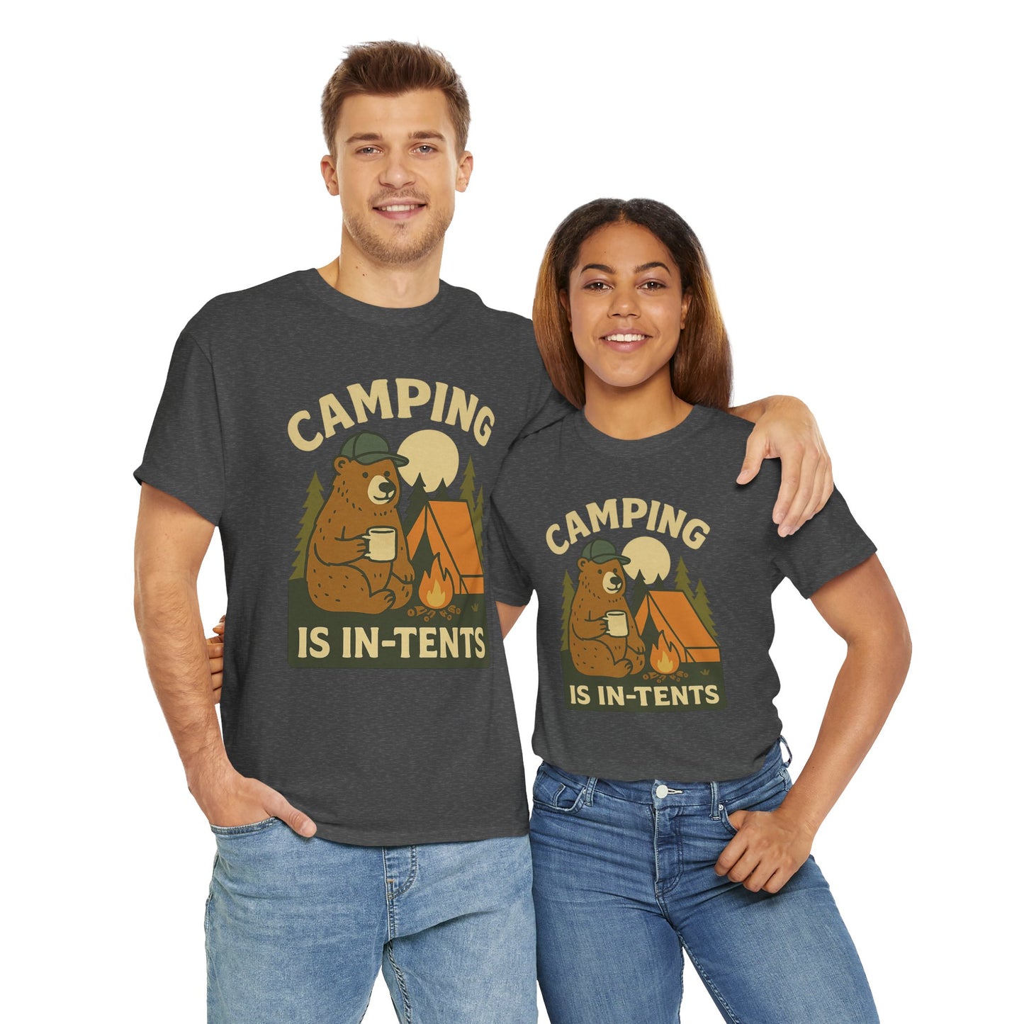 Camping Is In-Tents Funny Bear Camping Tee - Cute Outdoorsy Pun Shirt - Retro Campfire Graphic, Nature Lover Gift, Unisex Adventure Apparel
