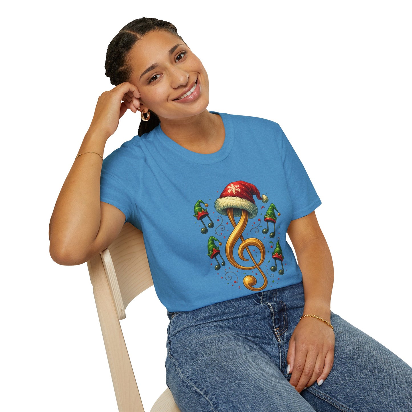 Christmas Music Shirt, Treble Clef Santa Hat Tee, Music Notes Elf Hats Christmas Shirt, Holiday Music Lover Gift, Funny Music Teacher Tee
