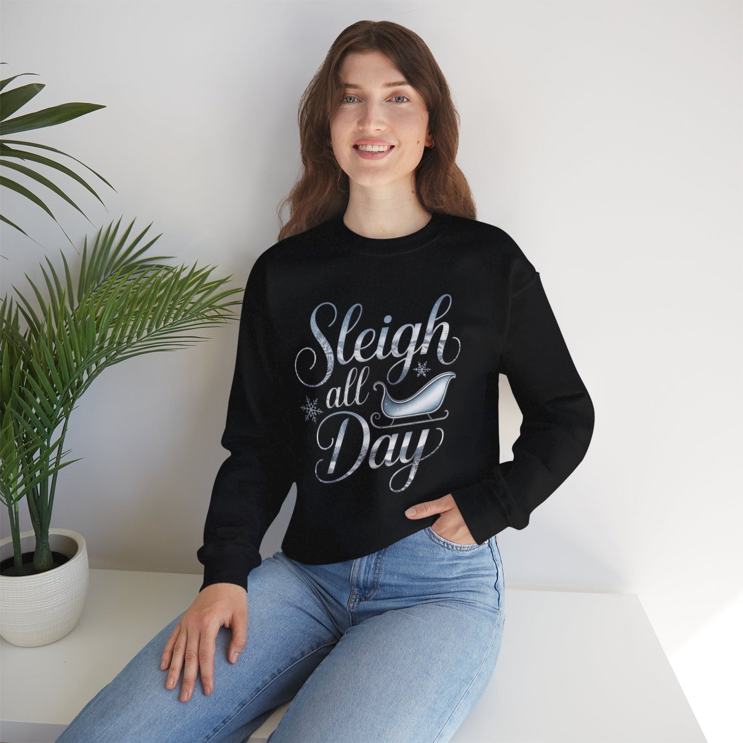 Sleigh All Day Christmas Sweatshirt, Funny Holiday Sweater, Cozy Unisex Crewneck, Cute Festive Winter Gift For Friends And Family