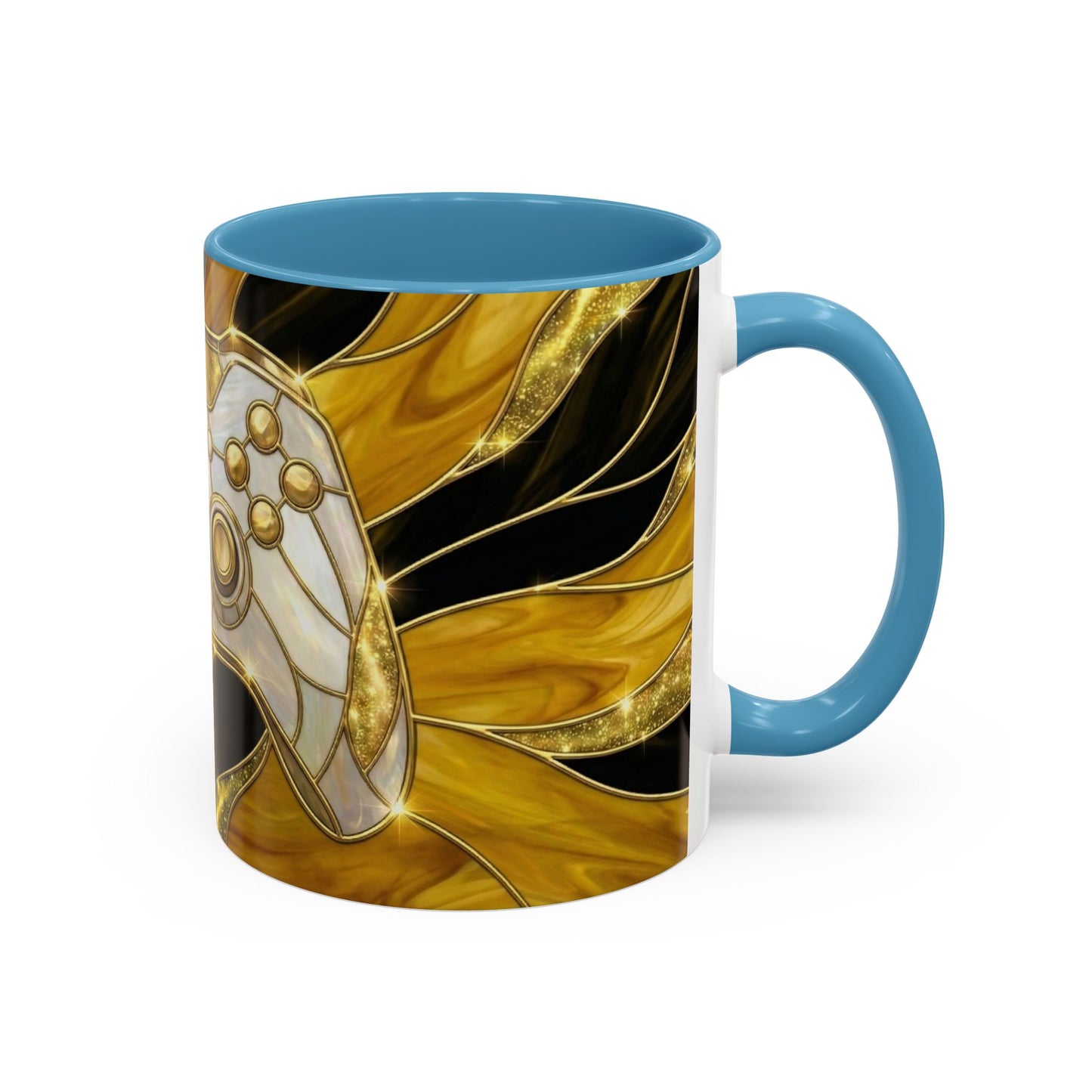 Stained Glass Gamer Mug, Gold Controller Coffee Cup, Video Game Gifts for Him, Gamer Boyfriend Gift, Teen Boy Gaming Mug, Desk Decor