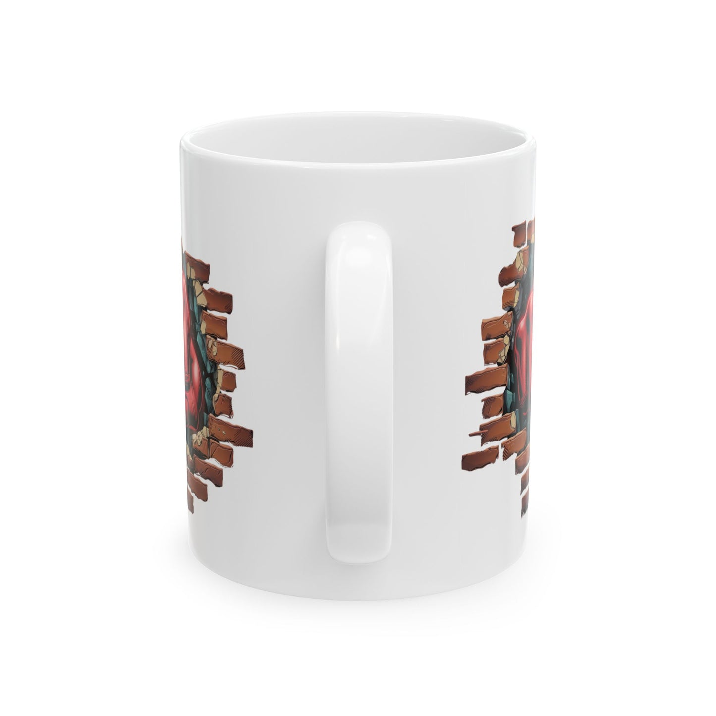 Red Fist Breaking Through Brick Mug – Bold Graphic 11oz or 15oz Ceramic Coffee Cup – Edgy Statement Gift for Him or Her, Cottagecore & Galaxy Aesthetic