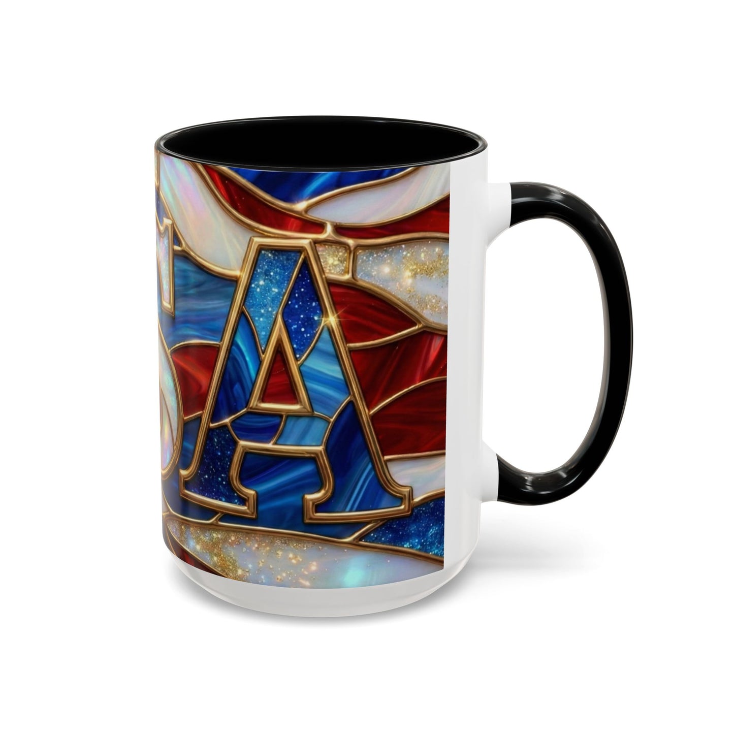 USA Patriotic Coffee Mug, Stained Glass USA Mug, Red White Blue Ceramic Mug, American Flag Style Mug, 11oz 15oz Mug