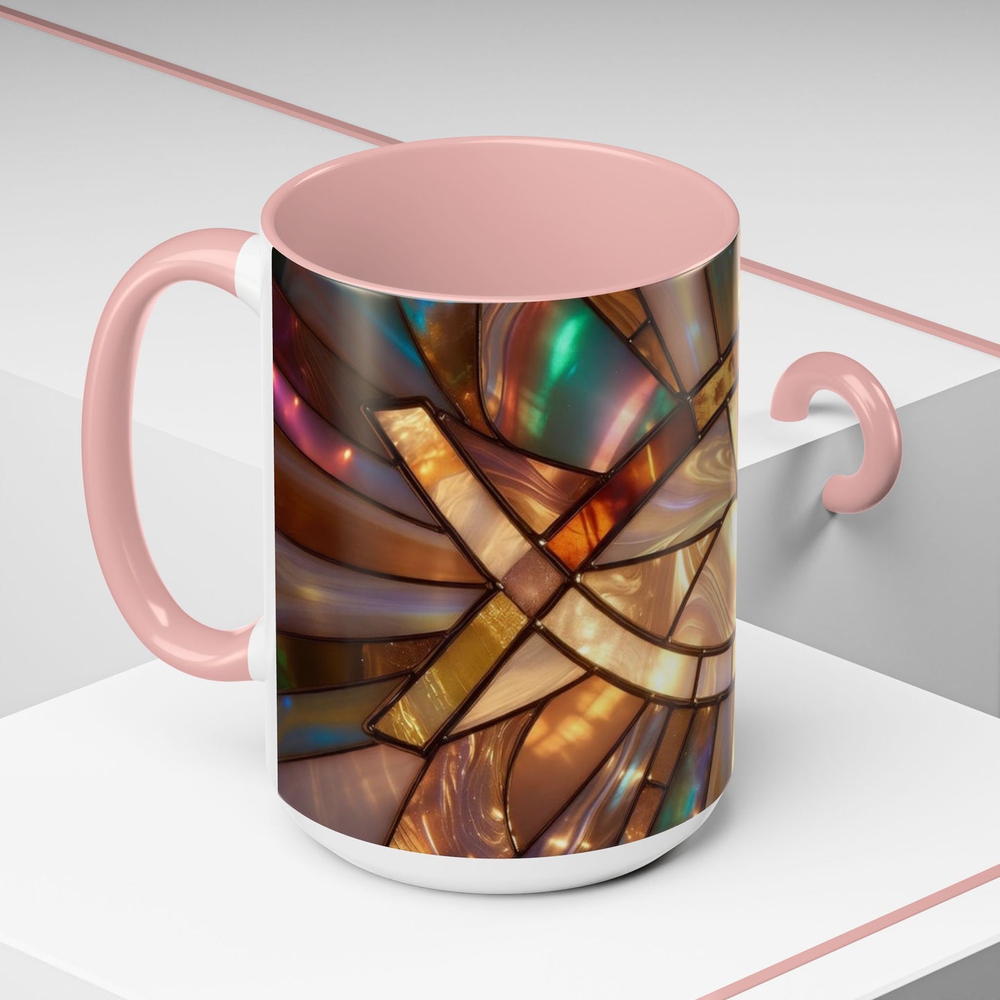 Stained Glass Ichthys Mug, Jesus Fish Christian Coffee Cup, Religious Art Mug, Faith Gift For Women, Inspirational Stained Glass Christian Symbol Design