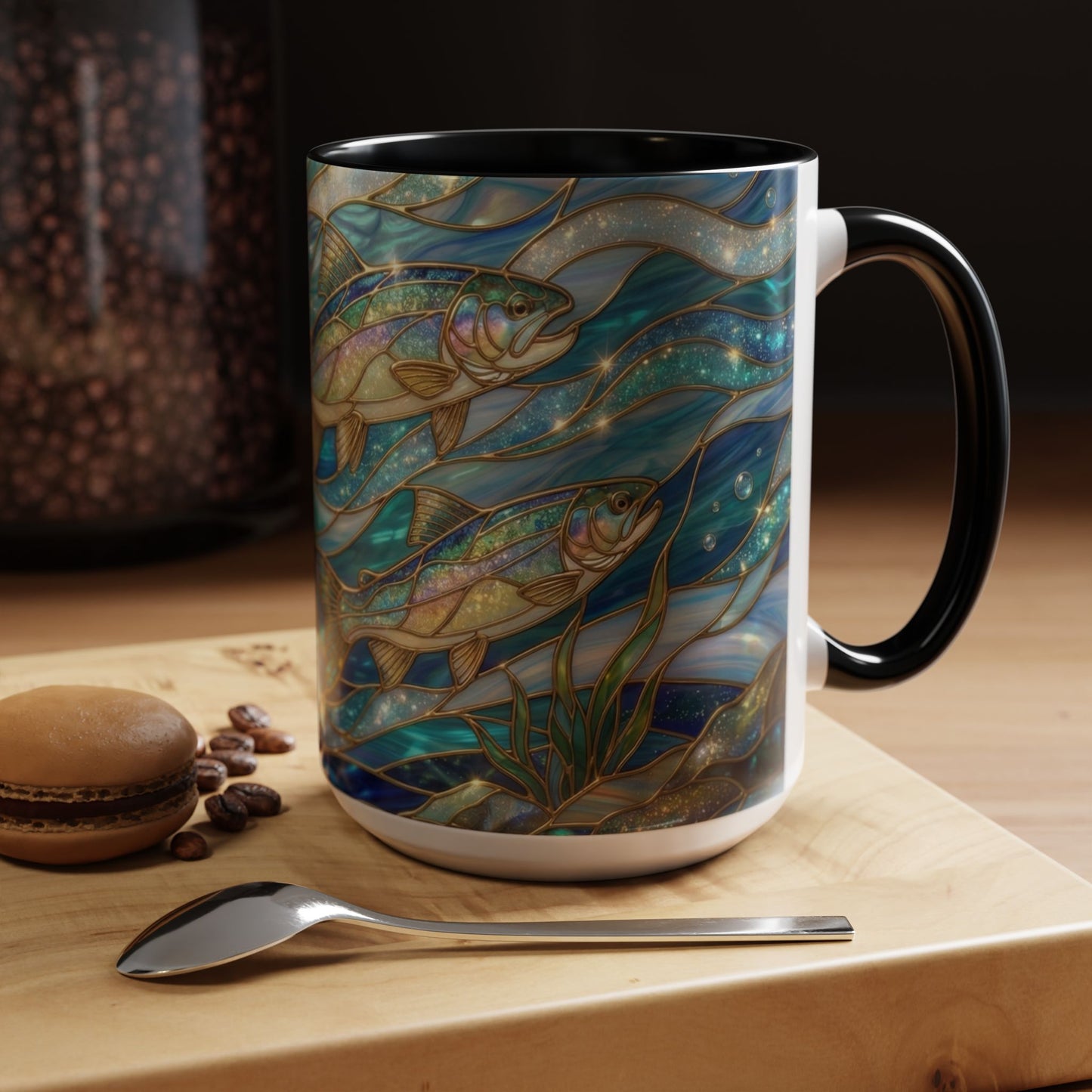 Stained Glass Fish Mug, Fishing Coffee Mug, Trout Art Mug, Fisherman Gift Cup, Wildlife Nature Mug, Angler Gift Mug