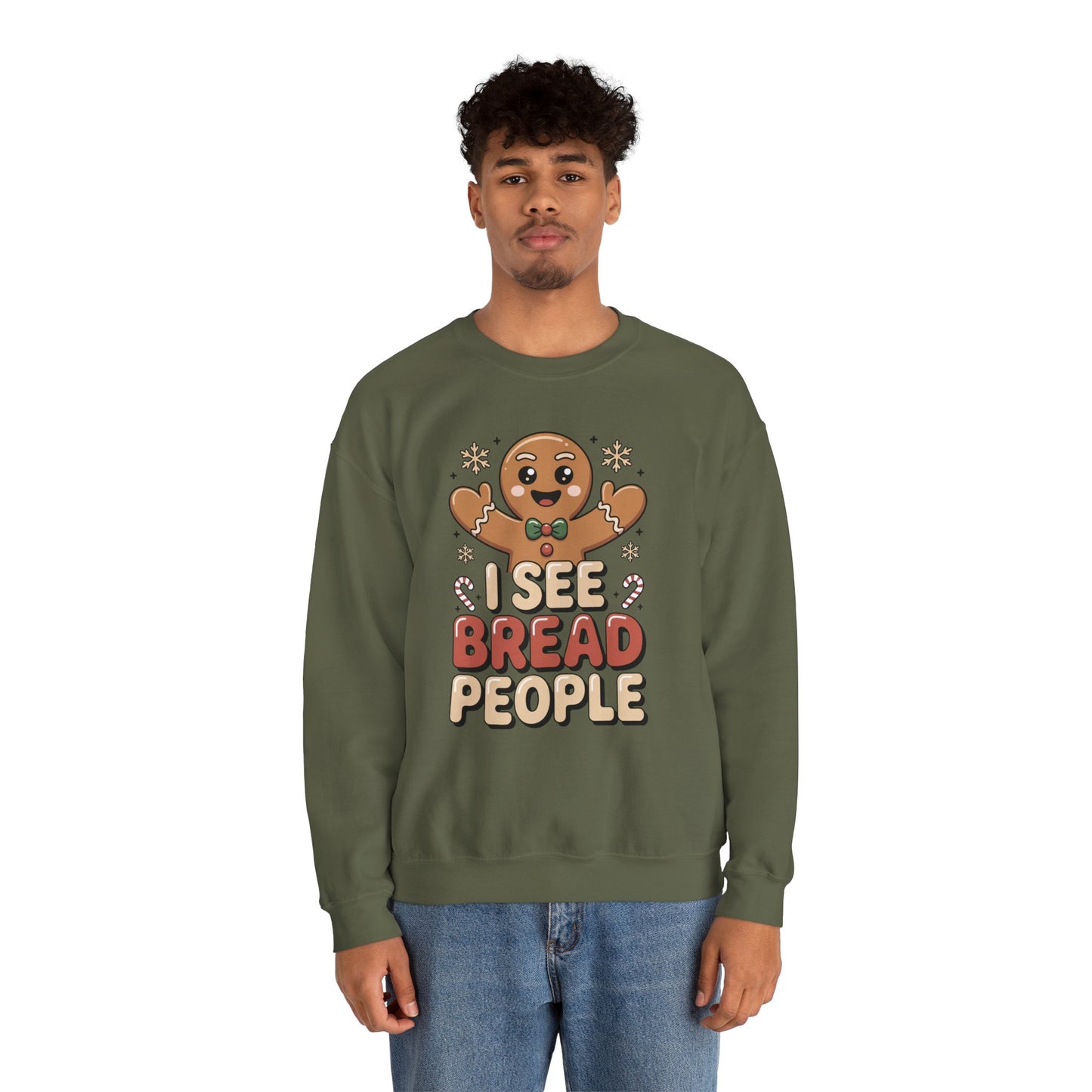 I See Bread People Christmas Sweatshirt, Funny Gingerbread Holiday Sweater, Unisex Crewneck, Cute Christmas Gift For Friends And Family