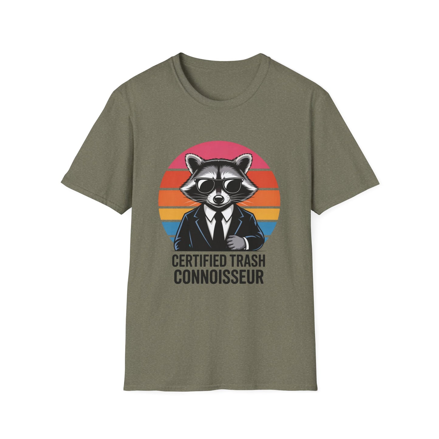 Certified Trash Connoisseur Raccoon Shirt - Funny Trash Panda Graphic Tee - Retro Sunset Vintage Vibe - Unique Gift for Raccoon Lover