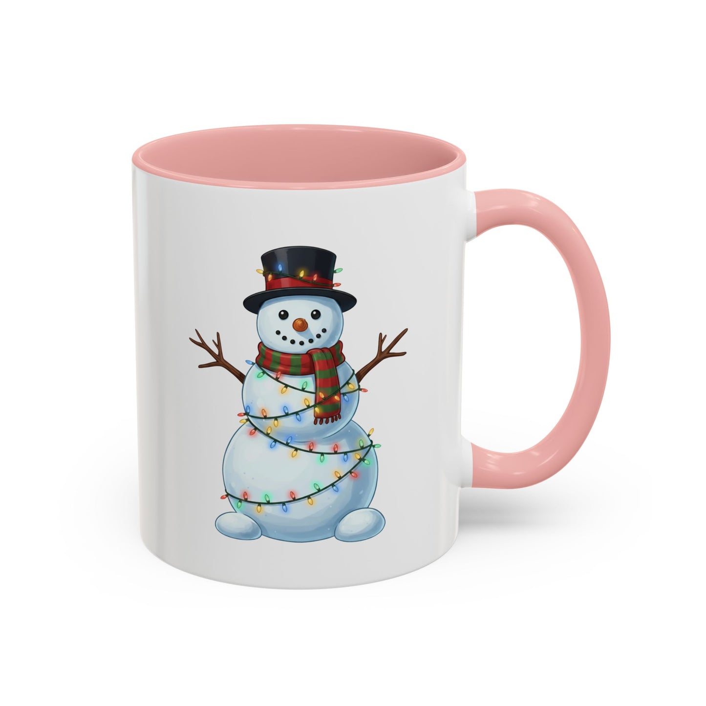 Snowman Christmas Mug, Snowman Wrapped in Lights Mug, Holiday Coffee Cup, Cute Winter Snowman Cup, Christmas Gift Mug, Xmas Cocoa Mug