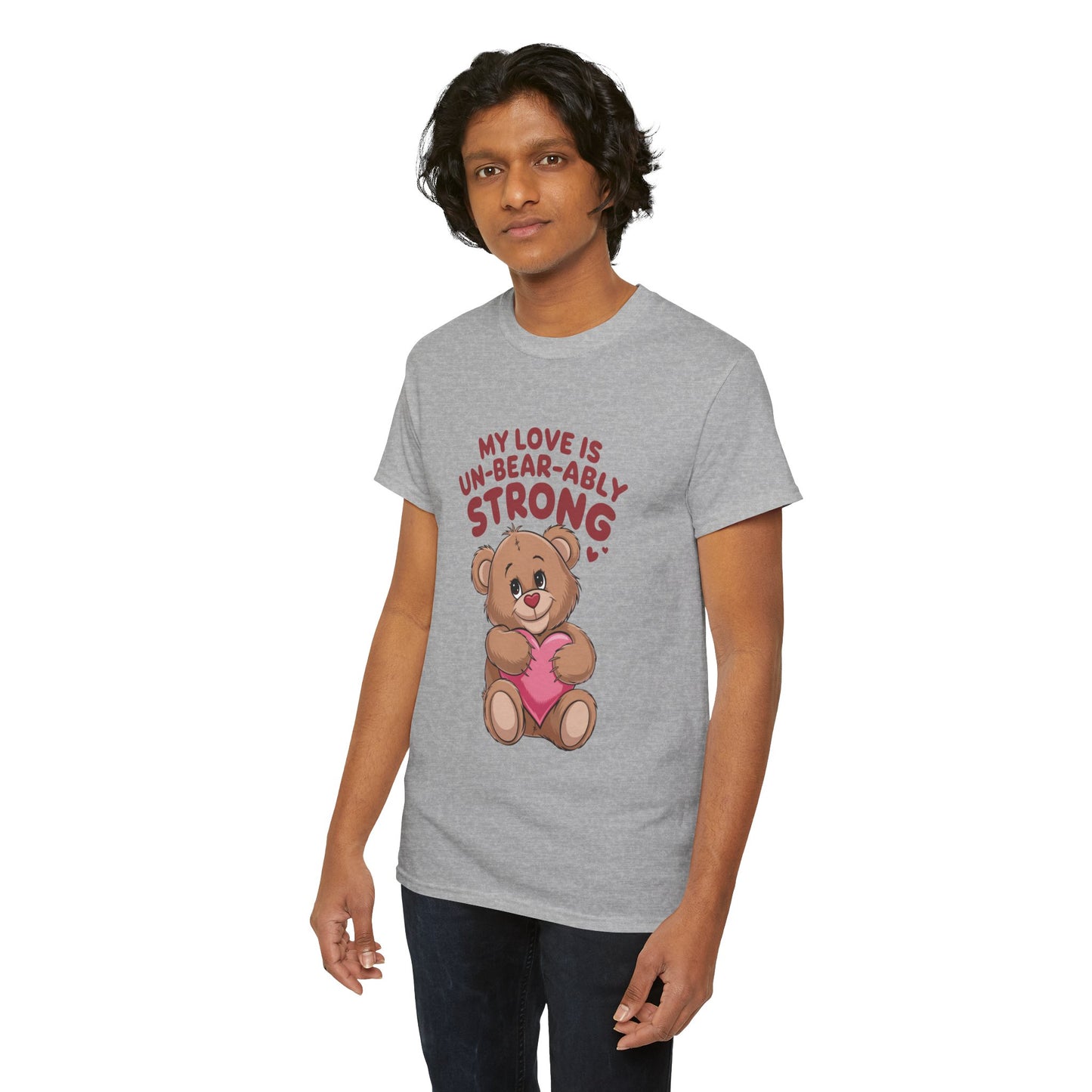 Un-Bear-ably Strong Valentine Shirt, Teddy Bear Heart Tee, Cute Love Graphic T-Shirt, Valentines Gift, Romantic Couple Top, Gift For Her
