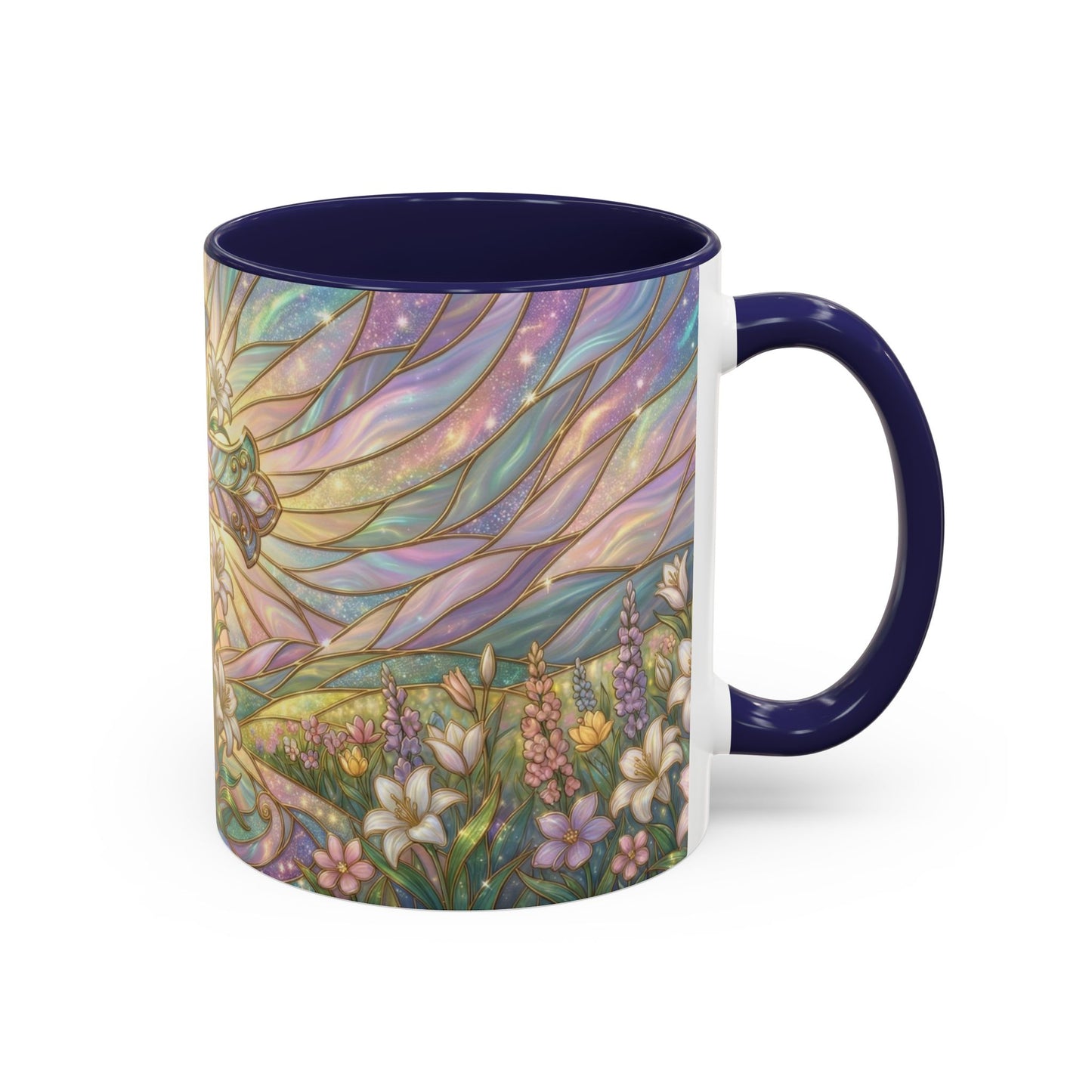 Stained Glass Cross Mug, Easter Lily Coffee Cup, Christian Religious Gift, Pastel Floral Faith Mug, Spring Believer Cup, Baptism Present