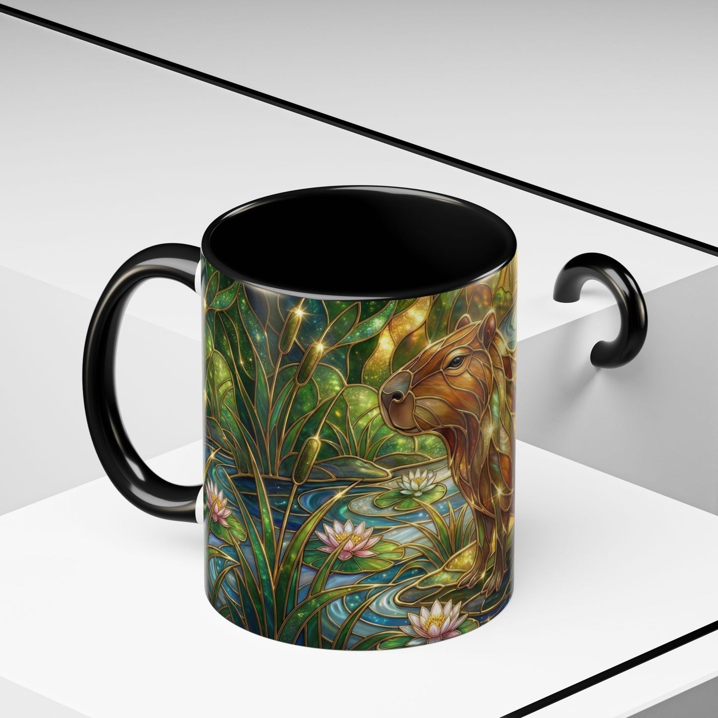 Capybara Coffee Mug, Stained Glass Capybara Art Mug, Cute Animal Lover Gift, Nature Inspired Ceramic Coffee Cup, Unique Wildlife Mug, 11oz 15oz