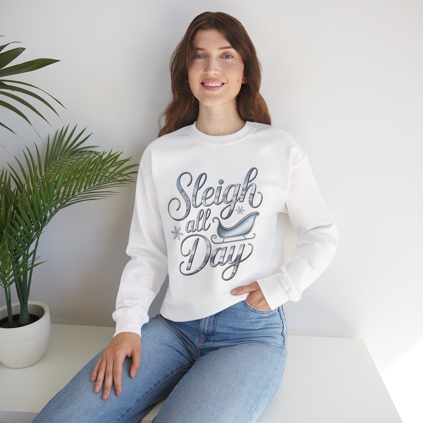 Sleigh All Day Christmas Sweatshirt, Funny Holiday Sweater, Cozy Unisex Crewneck, Cute Festive Winter Gift For Friends And Family