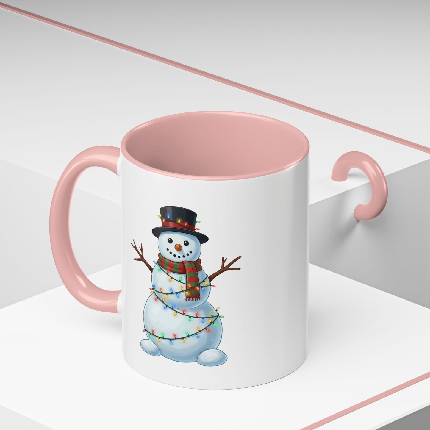 Snowman Christmas Mug, Snowman Wrapped in Lights Mug, Holiday Coffee Cup, Cute Winter Snowman Cup, Christmas Gift Mug, Xmas Cocoa Mug