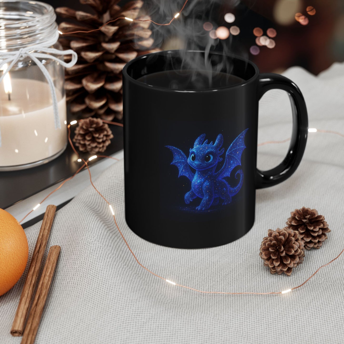 Cute Dragon Coffee Mug, Baby Dragon Mug, Galaxy Dragon Art Mug, Fantasy Coffee Cup, Kawaii Dragon Gift, 11oz 15oz Black Mug