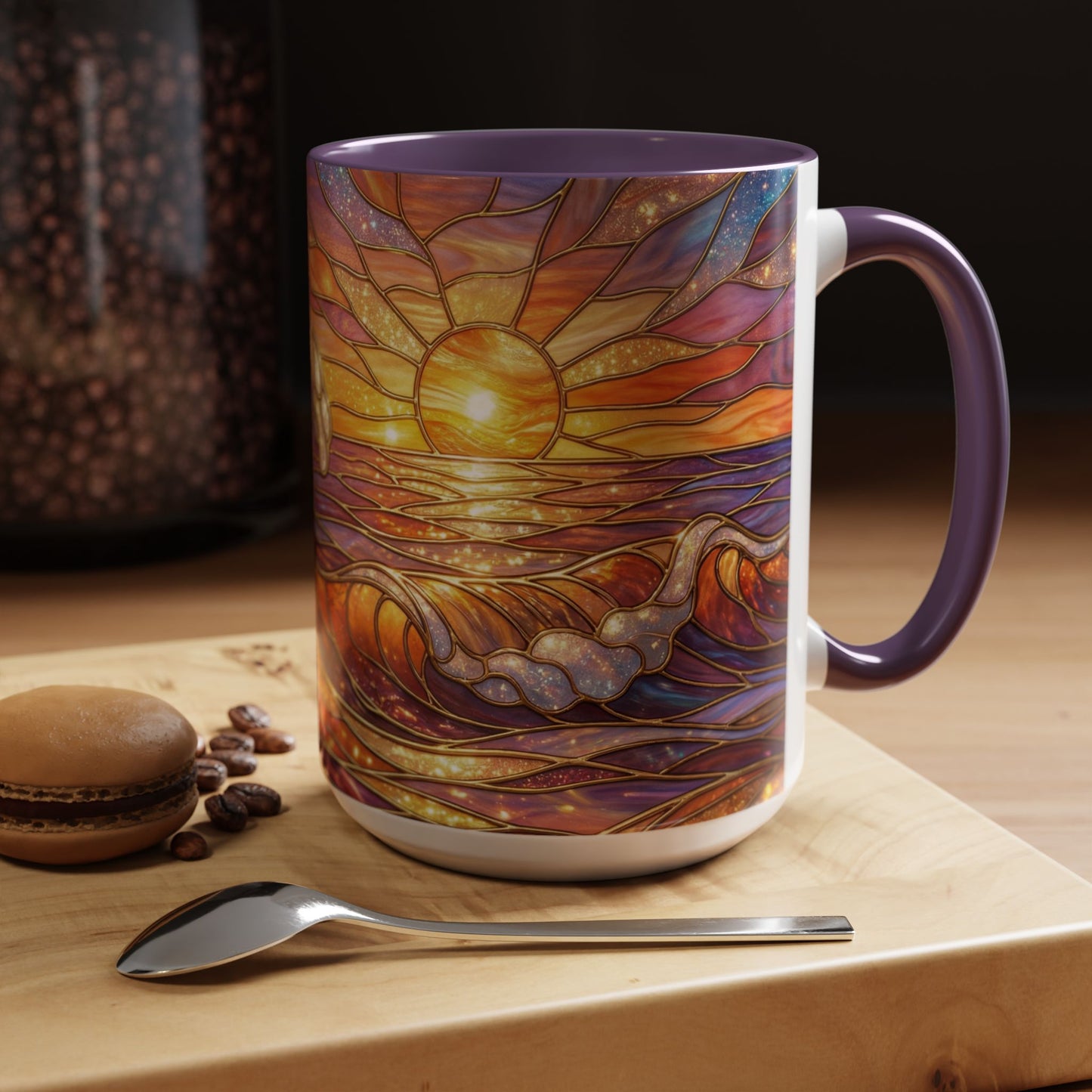 Stained Glass Wave Mug, Ocean Sunset Coffee Cup, Vibrant Beach Art, Sea Lover Gift, Mosaic Tea Cup, Summer Kitchen Decor, Nature Drinkware