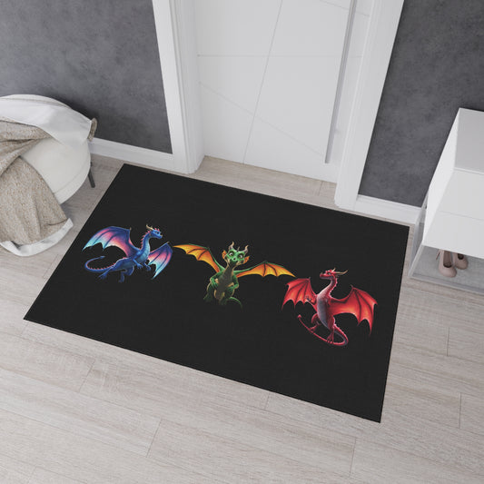Fantasy Dragon Floor Mat - Non‑Slip Game Room Rug with Blue, Green and Red Dragons, Kids Room Decor, Durable Entrance Welcome Mat