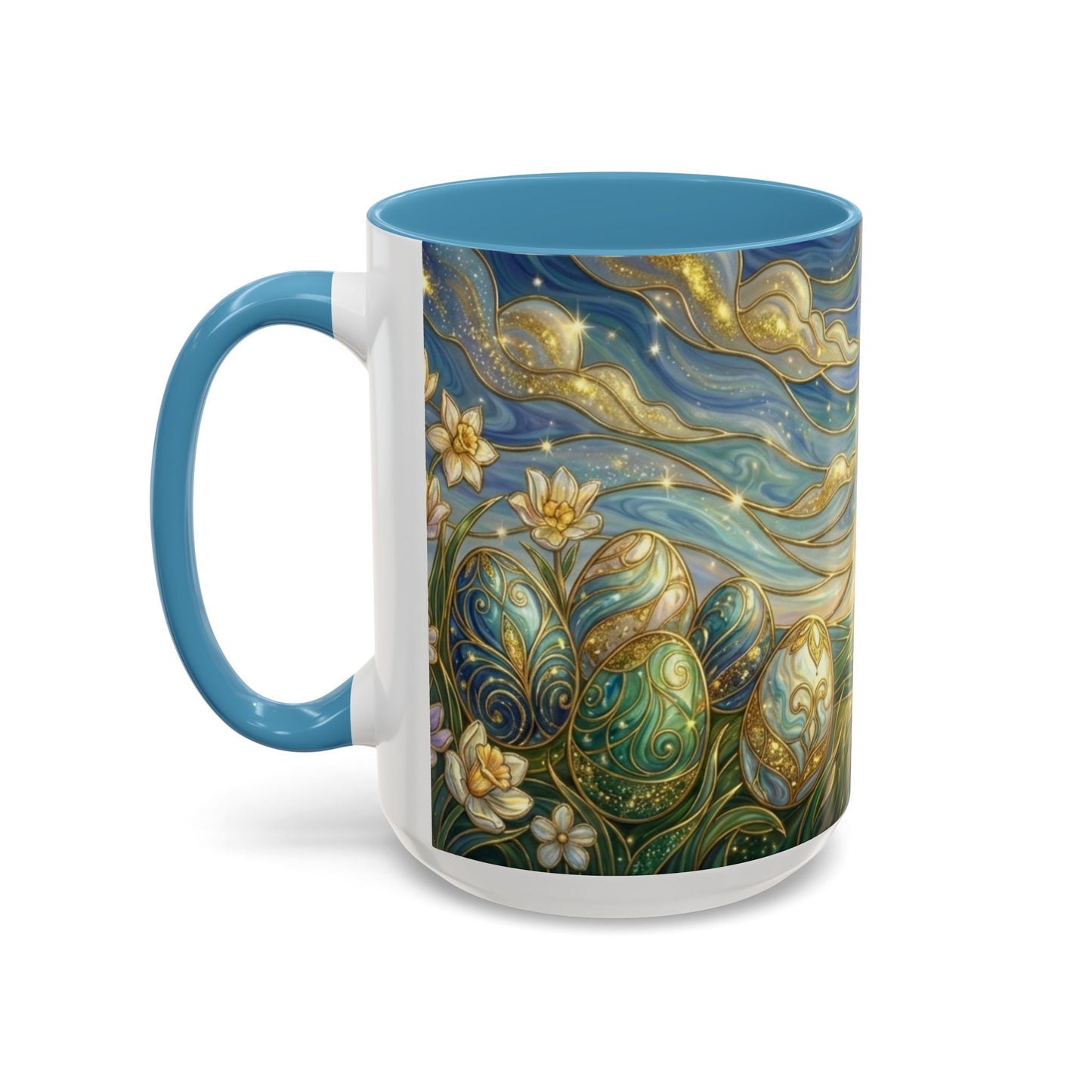Stained Glass Easter Egg Mug, Magical Spring Floral Coffee Cup, Art Nouveau Fantasy Teacup, Elegant Celestial Starry Sky Mug Gift Idea