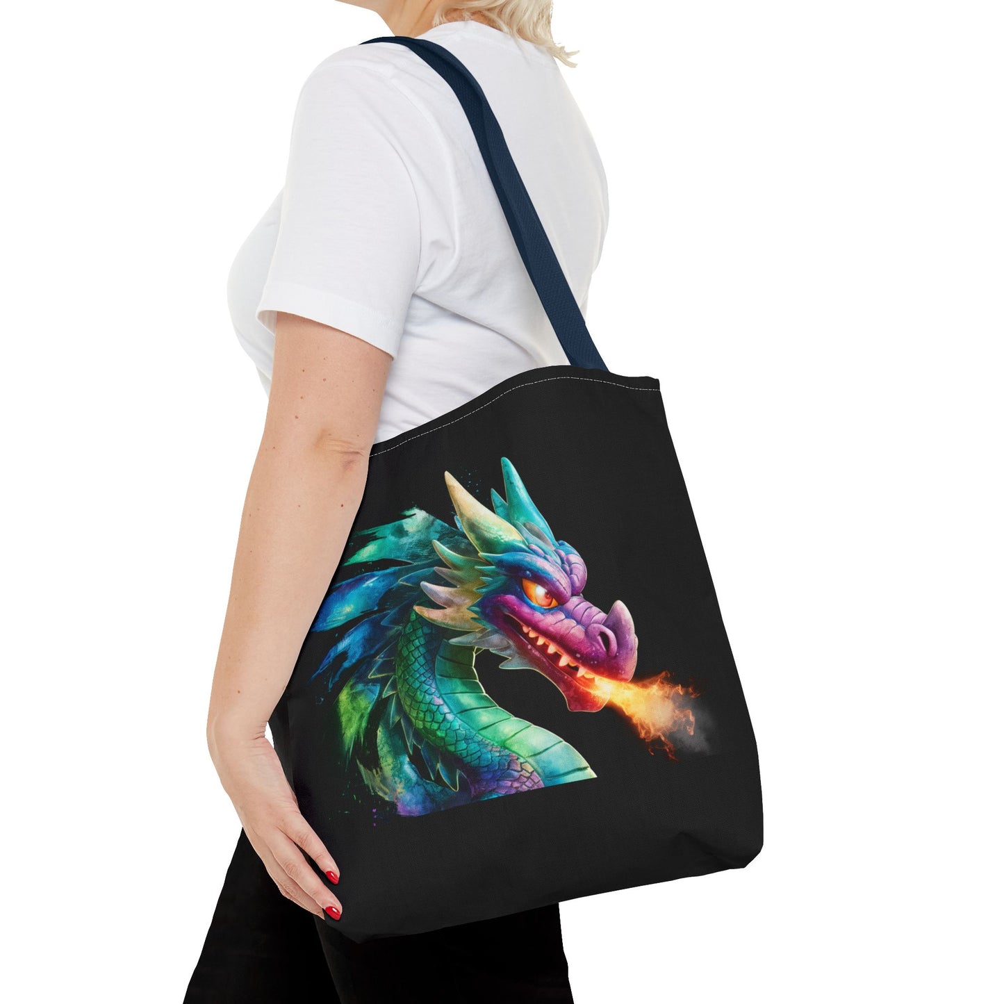 Double-Sided Fierce Dragon Canvas Tote - Colorful Fire-Breathing Fantasy, Eco Reusable Bag, Gift for Dragon Lover