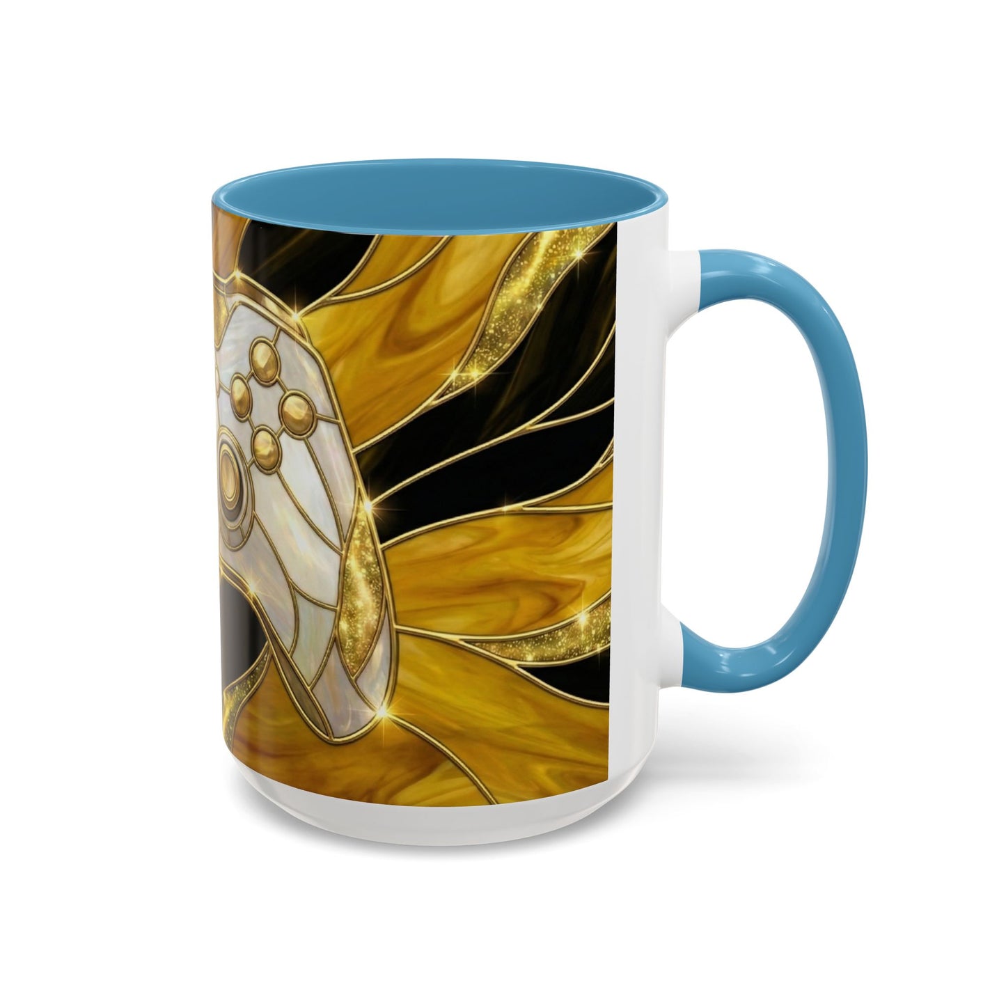 Stained Glass Gamer Mug, Gold Controller Coffee Cup, Video Game Gifts for Him, Gamer Boyfriend Gift, Teen Boy Gaming Mug, Desk Decor