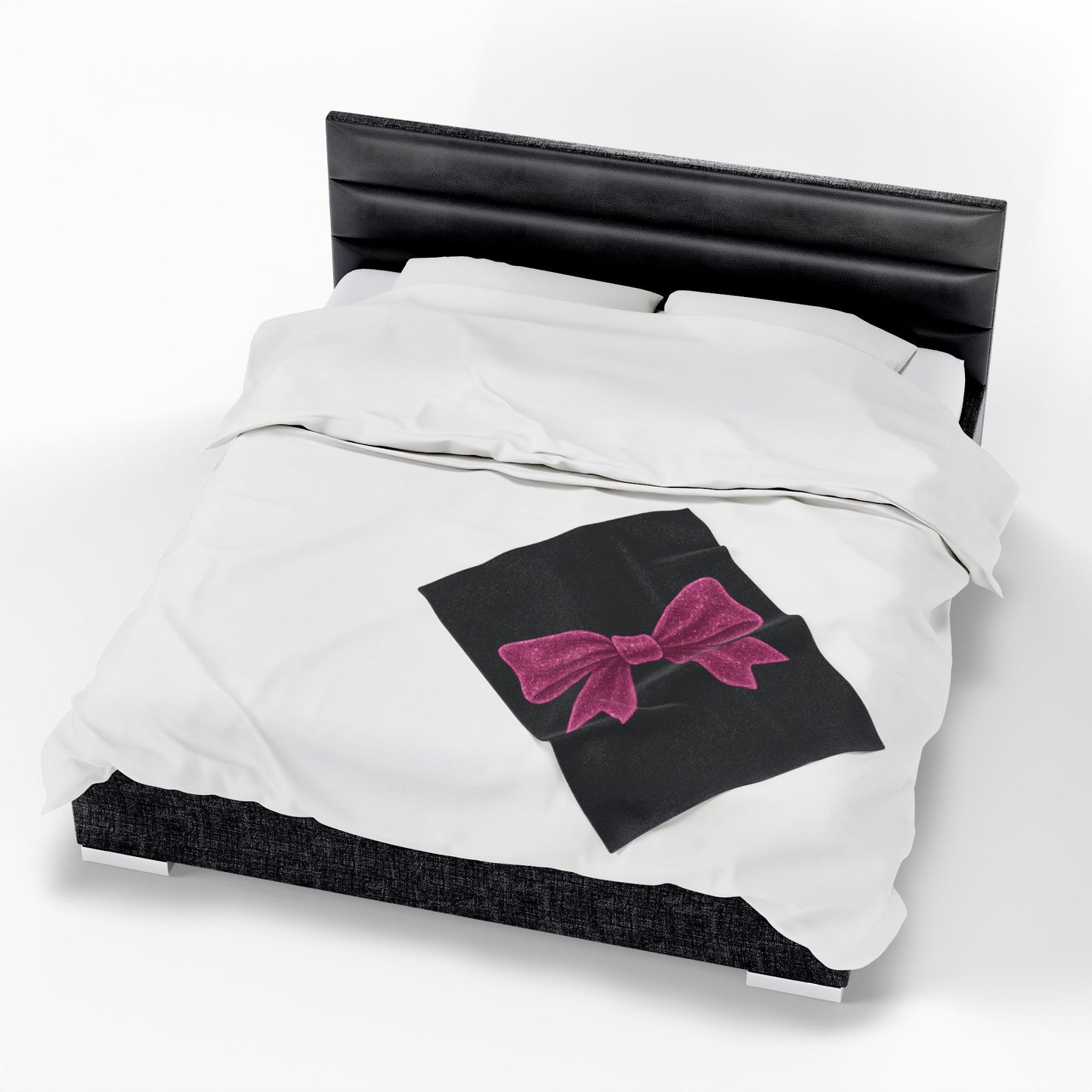 Black Throw Blanket with Glitter Pink Bow – Cozy Soft Bed Cover – Girly Glam Room Decor – Teen Girl Gift – Elegant Bedding Accent