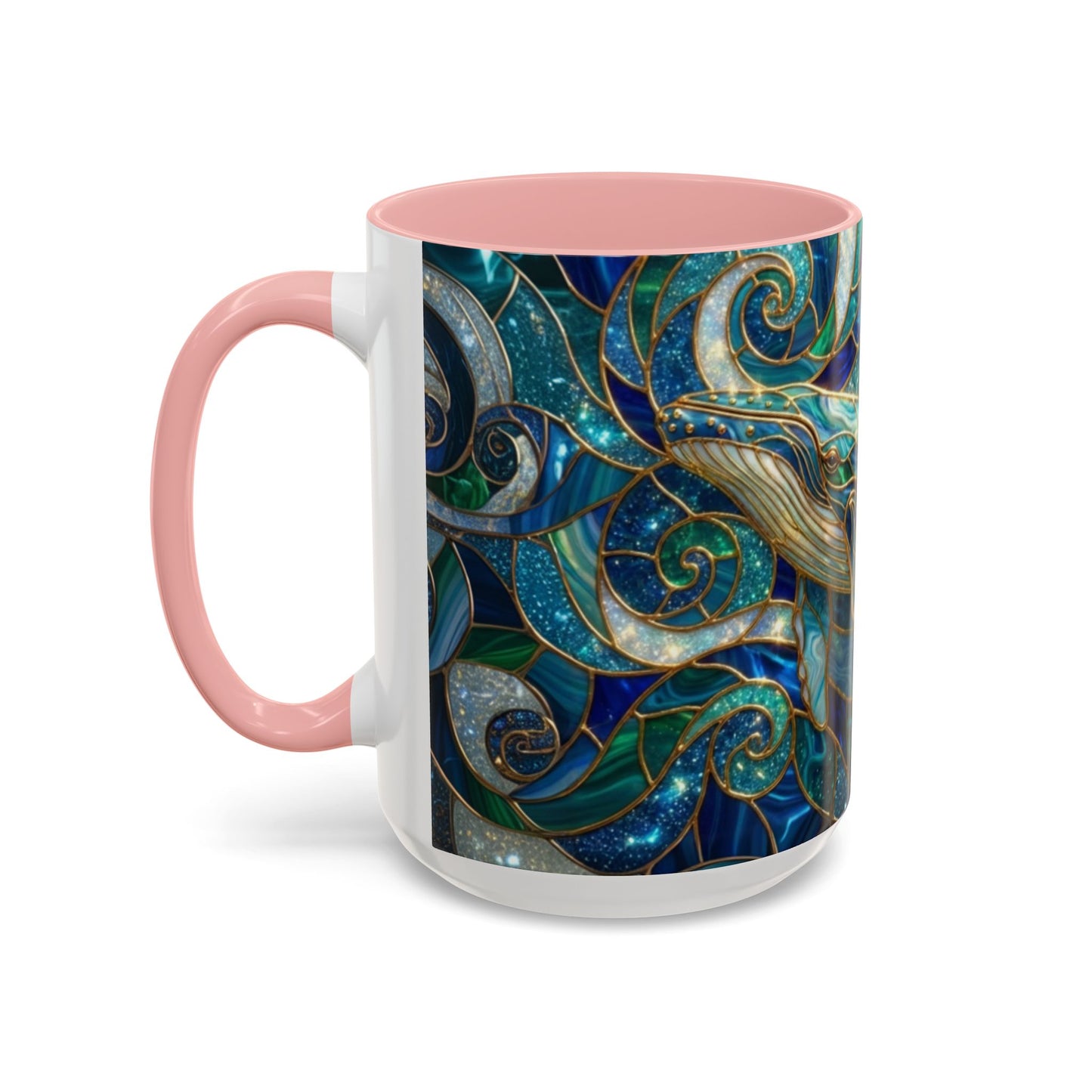 Stained Glass Whale Mug, Ocean Art Coffee Cup, Blue Sea Life Design, Nautical Gift For Ocean Lovers, Colorful Stained Glass Whale Cup