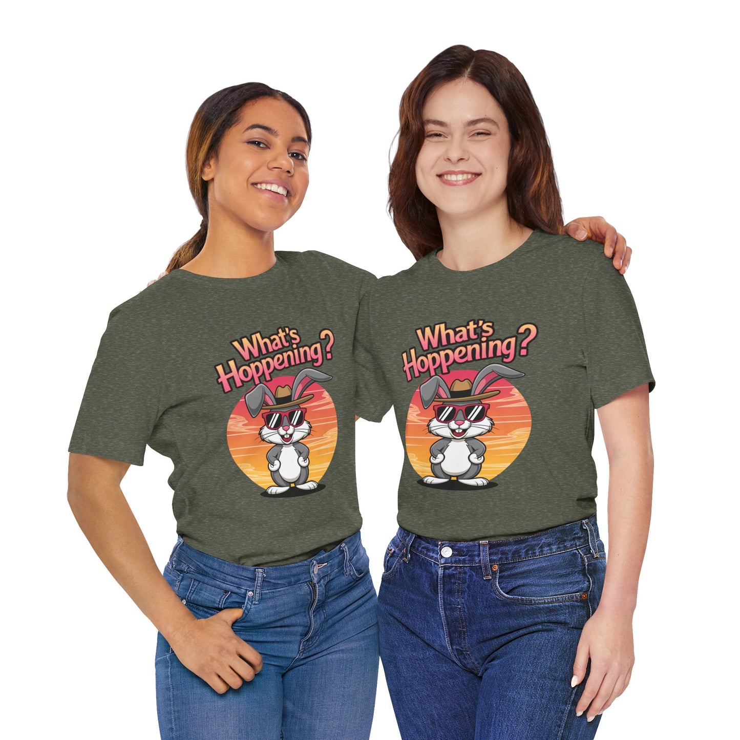What’s Hoppening Funny Bunny Shirt – Cute Rabbit Pun T-Shirt – Sunset Graphic Tee for Animal Lovers, Easter, and Pun Enthusiasts