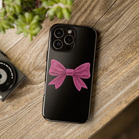Pink Bow iPhone Case – Coquette Aesthetic Phone Cover – Glitter Soft Girl Tech Accessory – Cute Glossy Pinkcore Case – Gift for Her